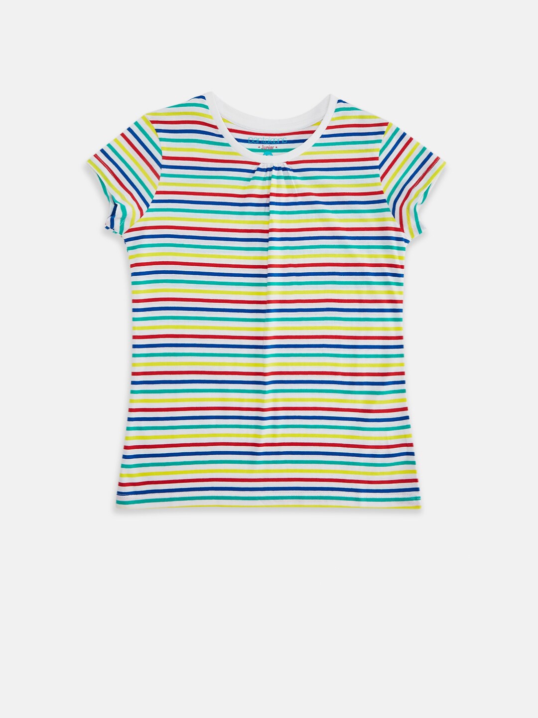 

Pantaloons Junior Girls Multicoloured Striped Pure Cotton T-shirt, Multi