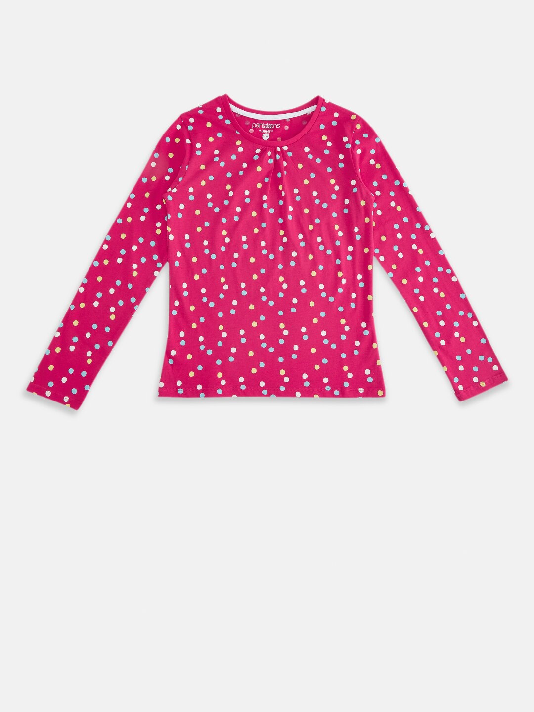 

Pantaloons Junior Girls Fuchsia Polka Dots Printed Pure Cotton Regular Fit T-shirt