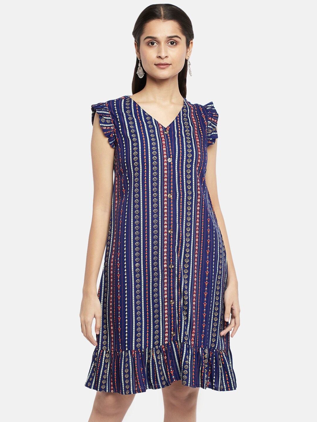

People Blue & White Viscose Rayon Printed Tunic