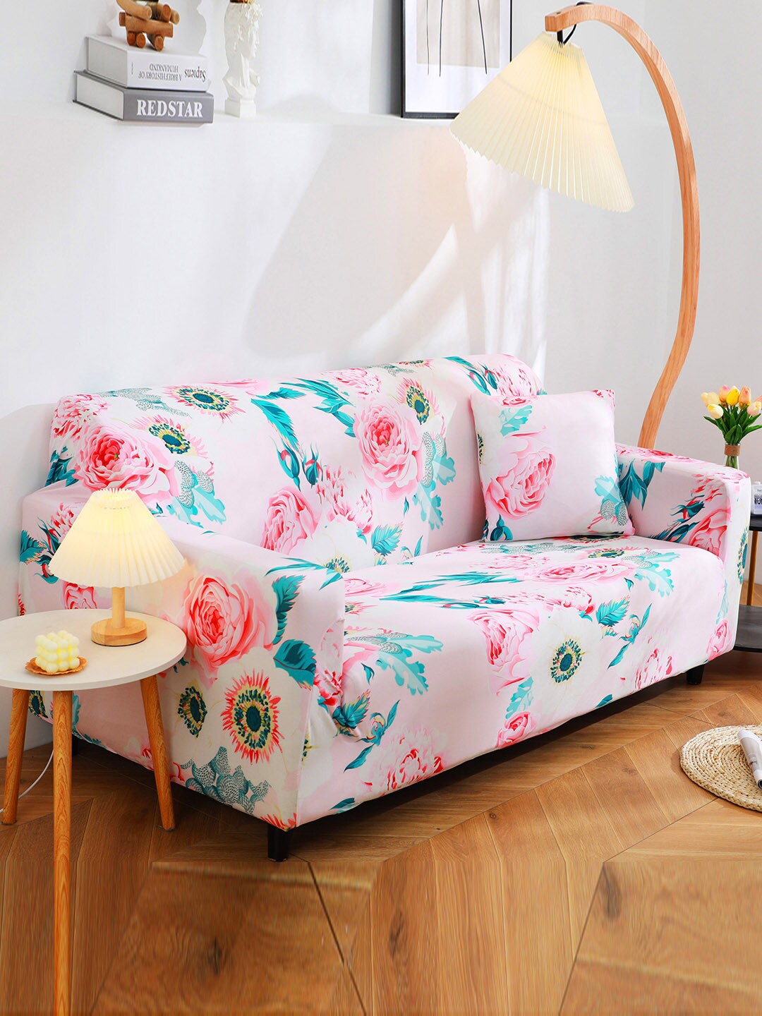 

HOUSE OF QUIRK Pink & Blue Printed 3-Seater Sofa Cover