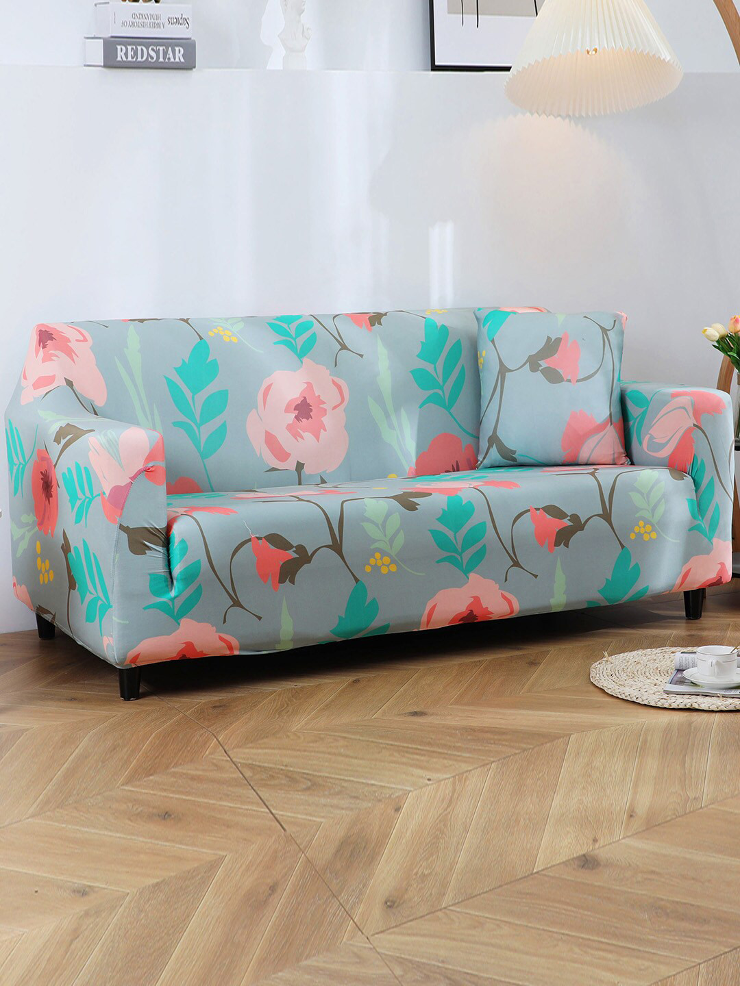 

HOUSE OF QUIRK Green & Pink Printed 2-Seater Stretchable Non-Slip Sofa Slipcover