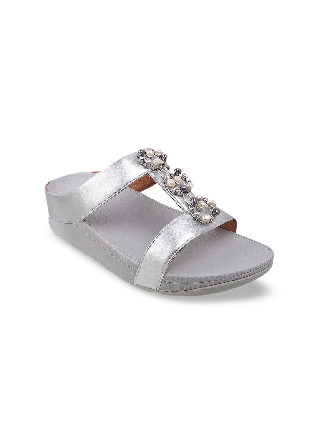 

fitflop Silver-Toned Embellished PU Block Sandals