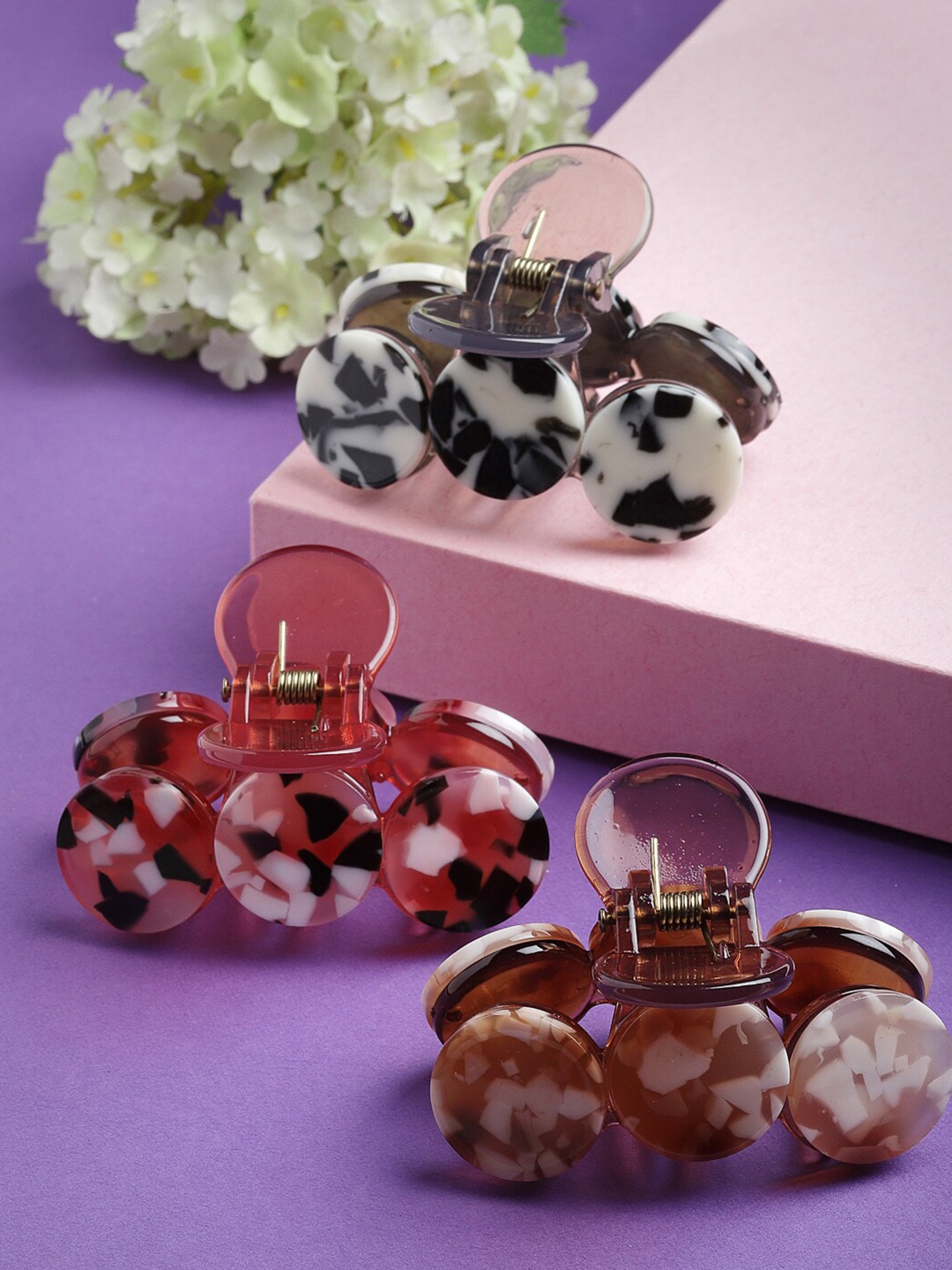 

VOGUE PANASH Women Set Of 3 Abstract Claw Clips, Red