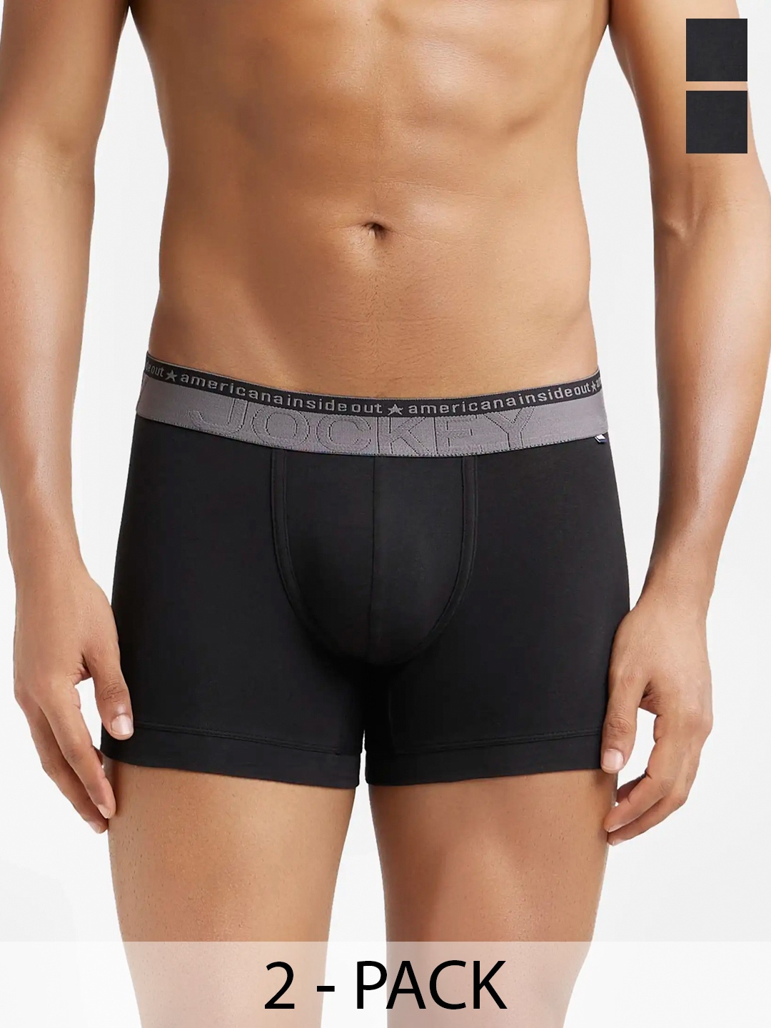 

Pack Of 2 Super Combed Cotton Stretch Solid Trunk with Ultrasoft Waistband-US60, Black