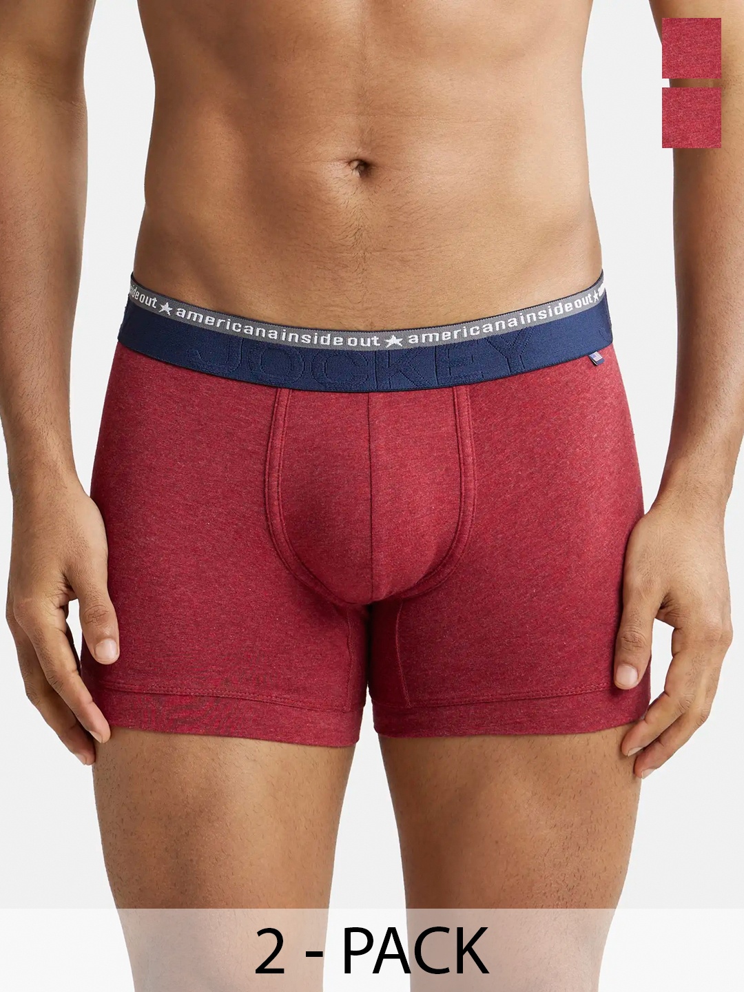 

Pack Of 2 Super Combed Cotton Stretch Solid Trunk with Ultrasoft Waistband-US60, Red