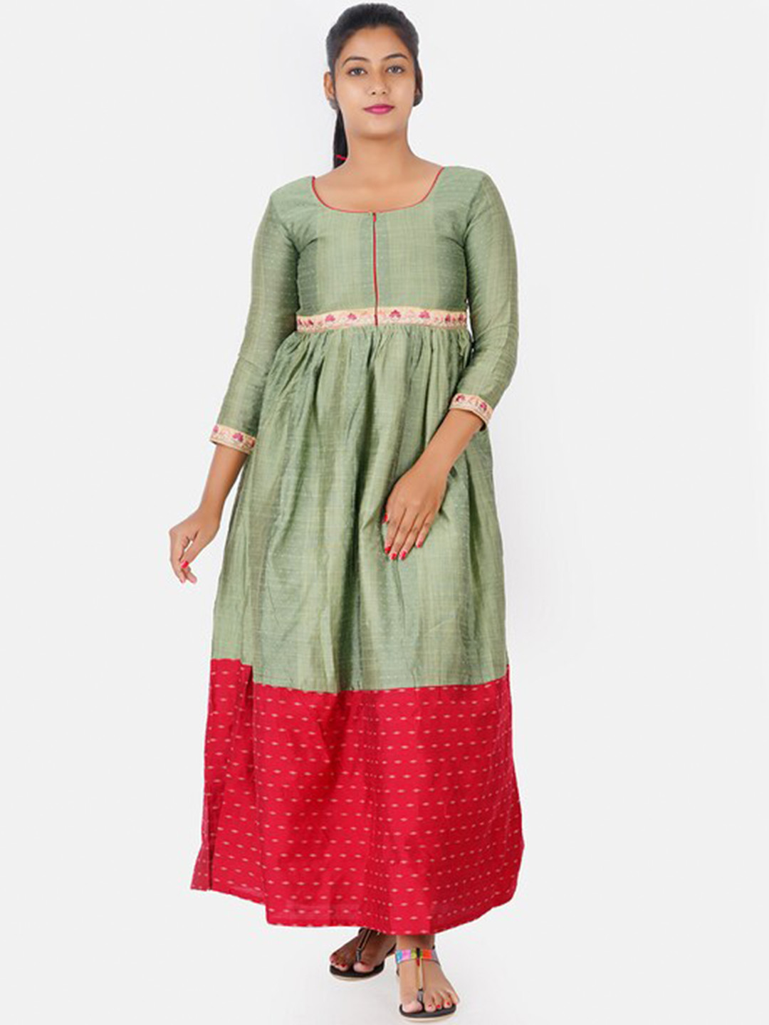 

Putchi Women Green & Red Ethnic Maxi Dress