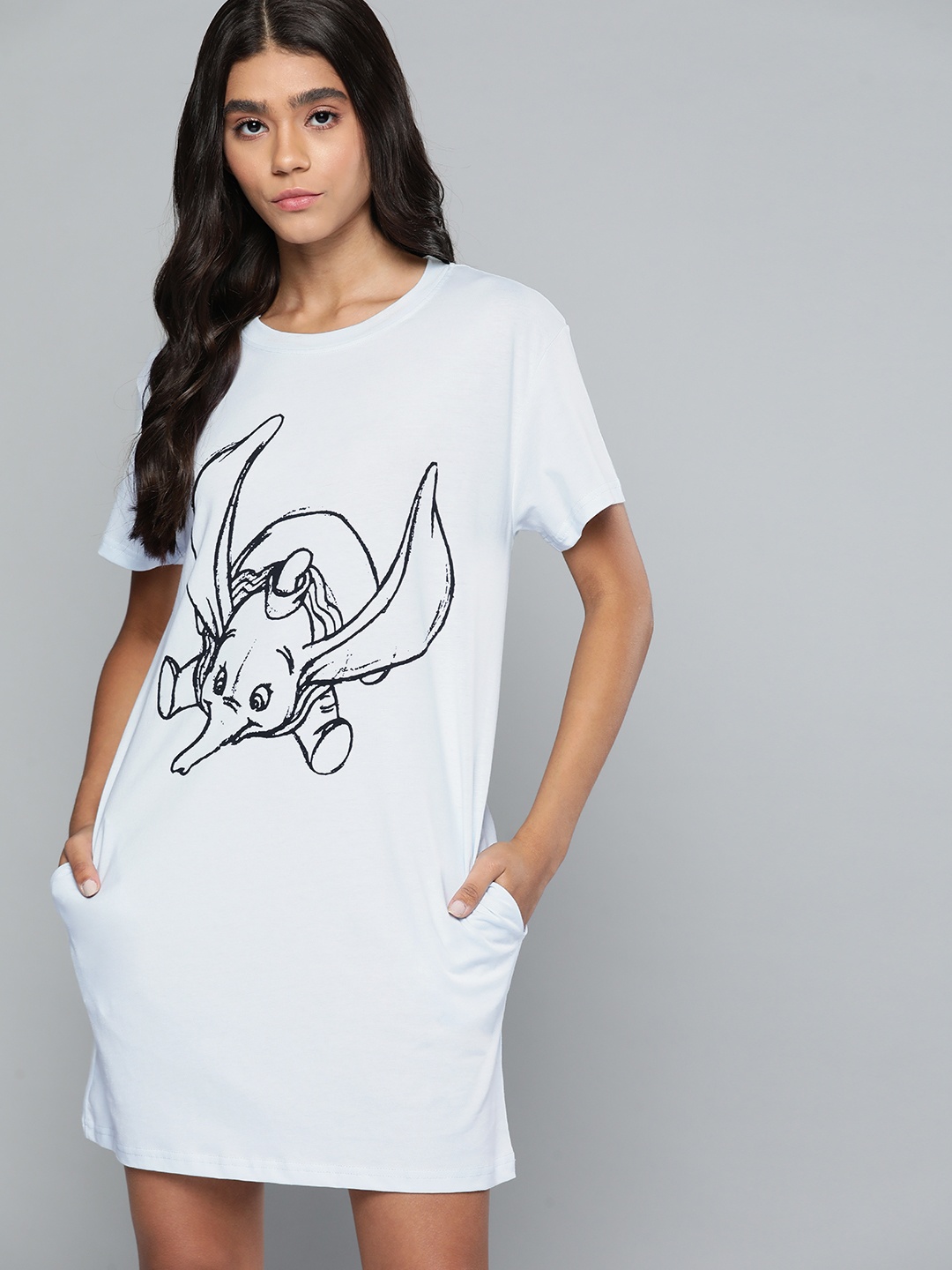 

Kook N Keech Disney Blue & Black Dumbo Print Pure Cotton Nightdress, Turquoise blue