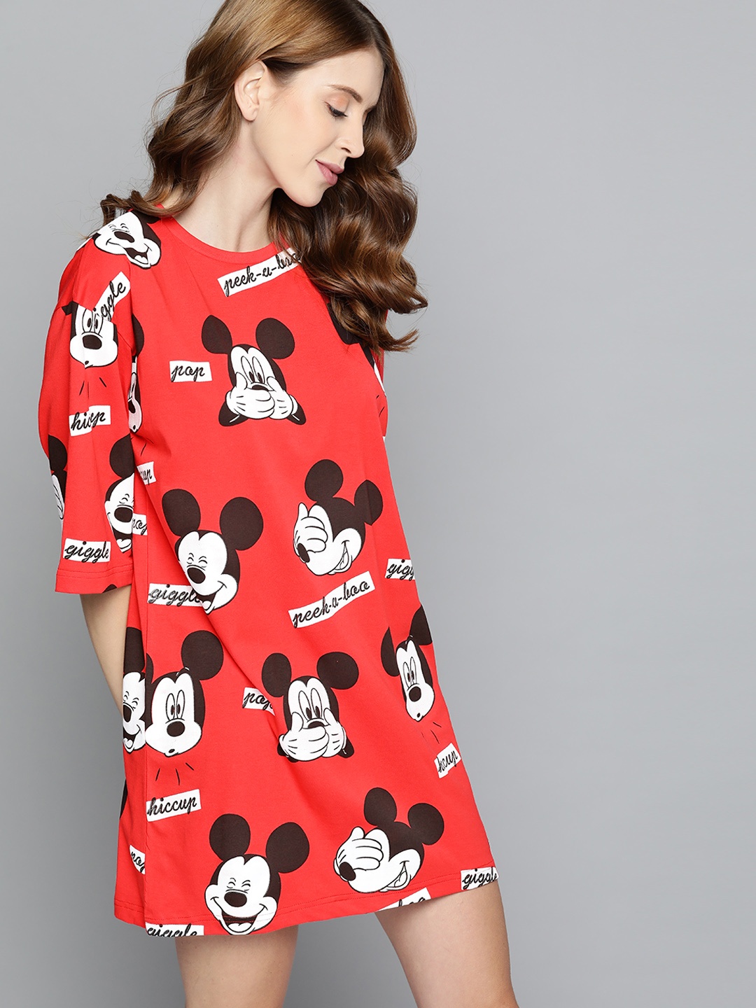 

Kook N Keech Disney Red & White Pure Cotton Mickey Mouse Print Nightdress
