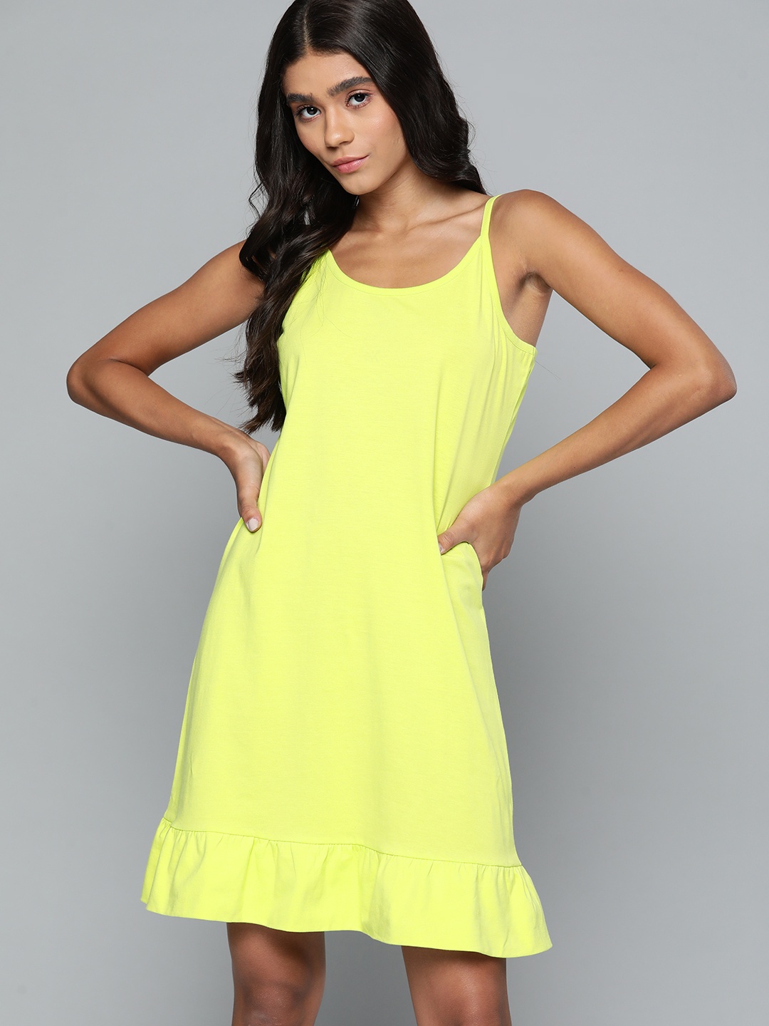 

Kook N Keech Disney Fluorescent Green Pure Cotton Solid Nightdress