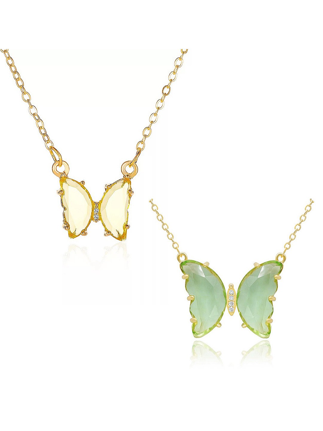 

Vembley Set of 2 Gold-Toned & Green Gold-Plated Crystal Butterfly Pendant Chain