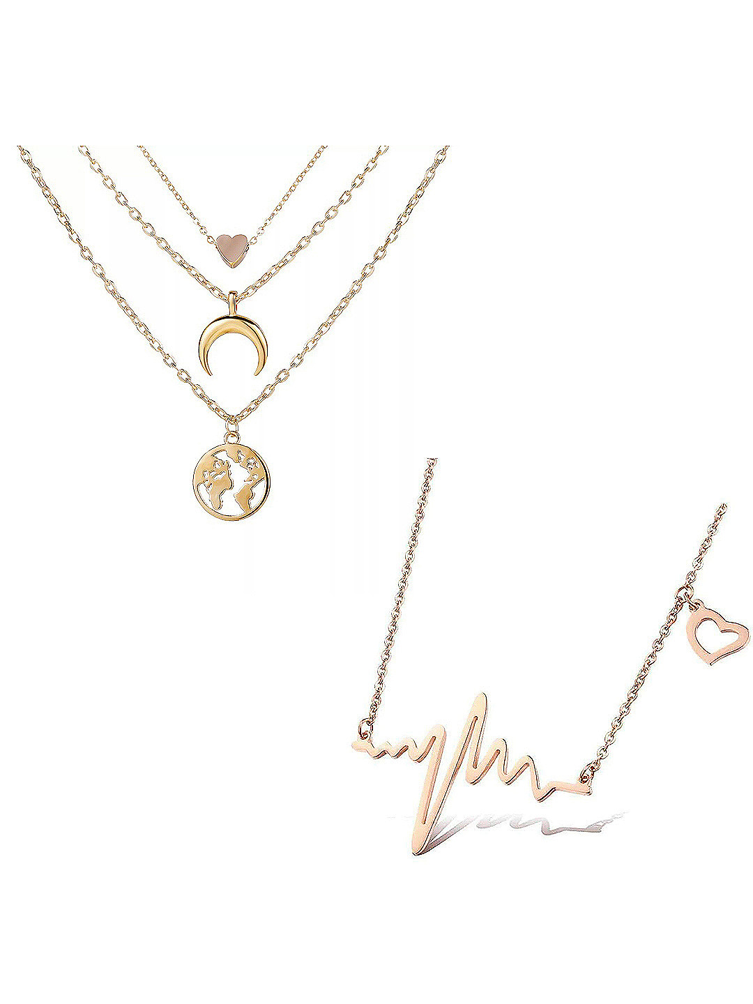 

Vembley Set Of 2 Gold-Plated Heartbeat and Earth Moon Layered Pendant Necklace