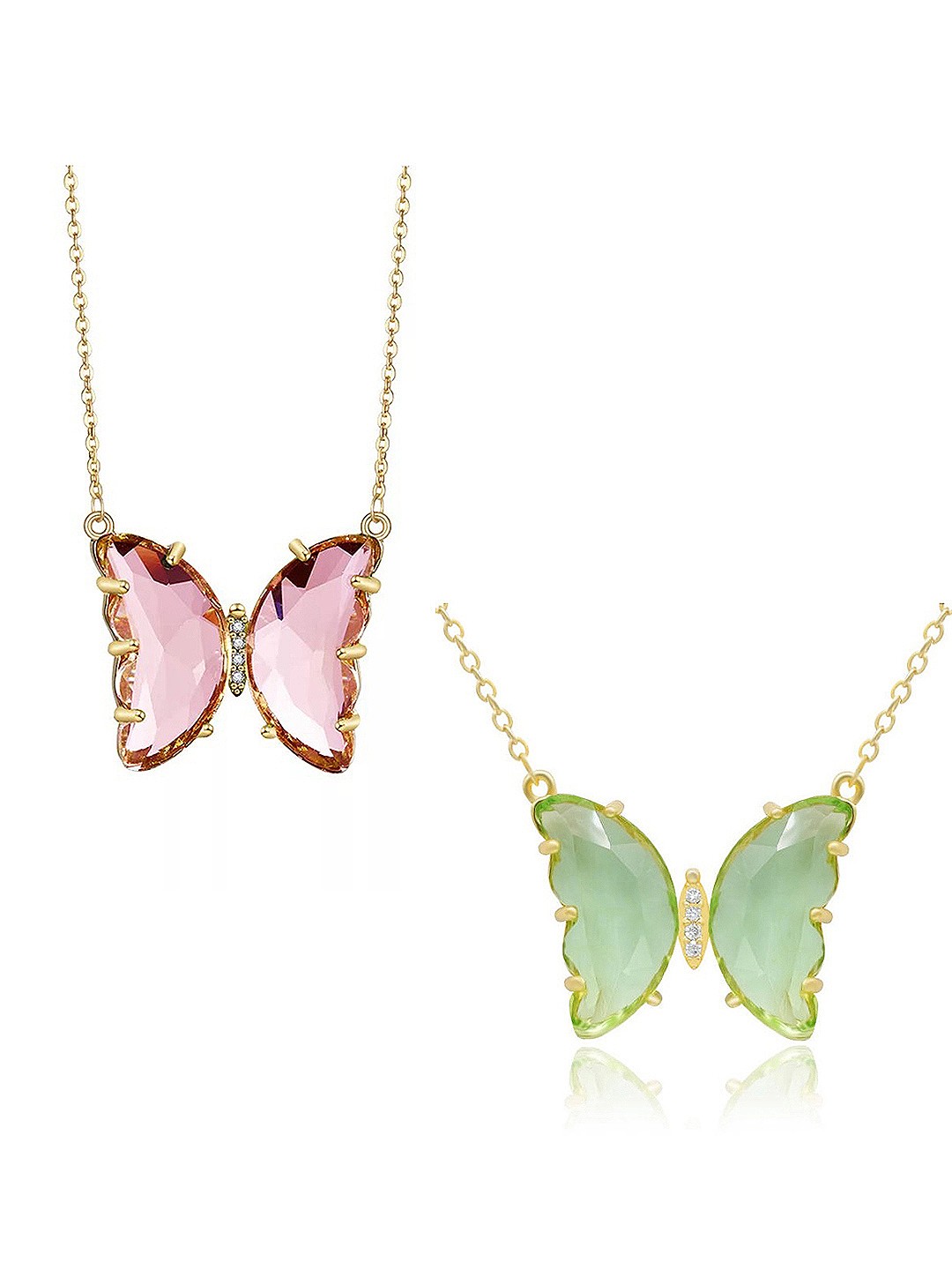 

Vembley Set Of 2 Gold-Toned & Pink Gold-Plated Crystal Butterfly Pendant Necklace