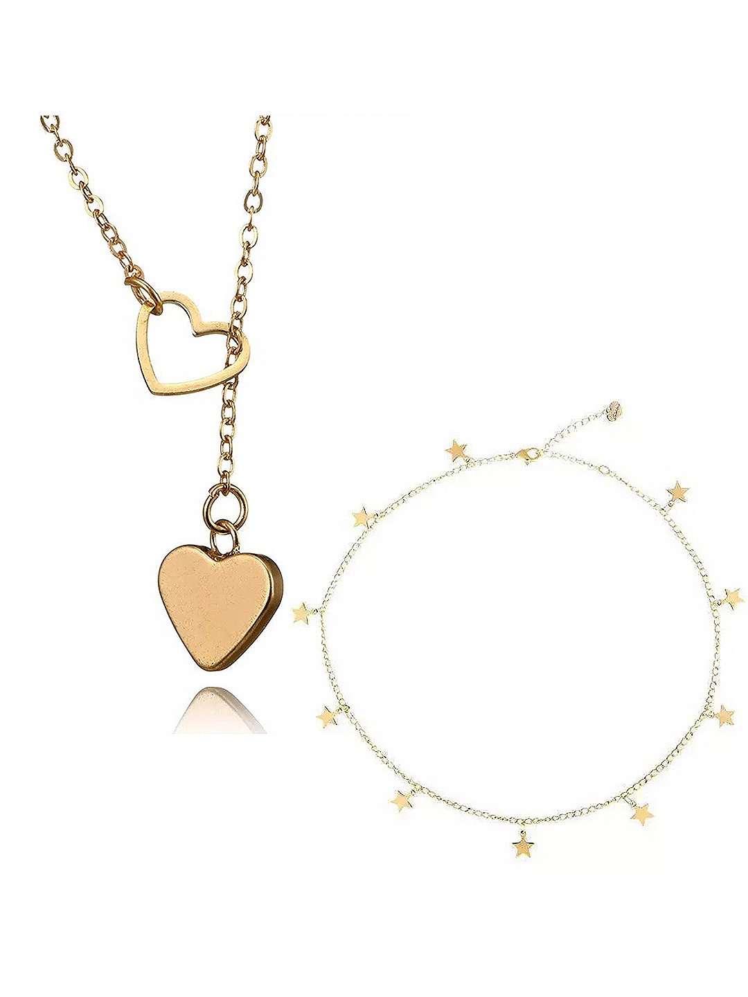 

Vembley Set Of 2 Gold-Plated Y-Shaped Drop Heart and Star Pendant Necklace