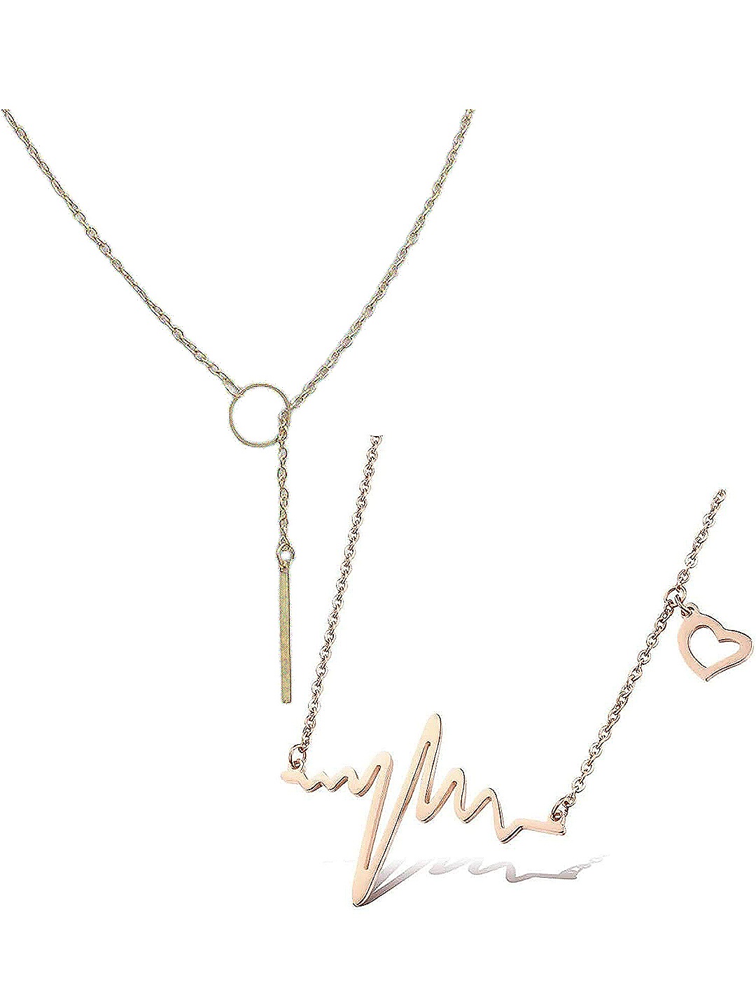 

Vembley Gold-Toned Set Of 2 Heartbeat & Line and Circle Y Shaped Pendant Necklace