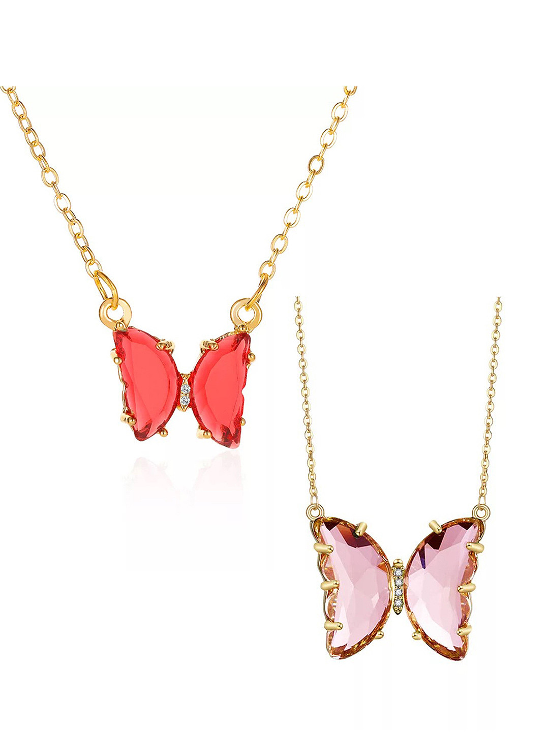 

Vembley Women Set Of 2 Gold-Toned & Pink Gold-Plated Necklace