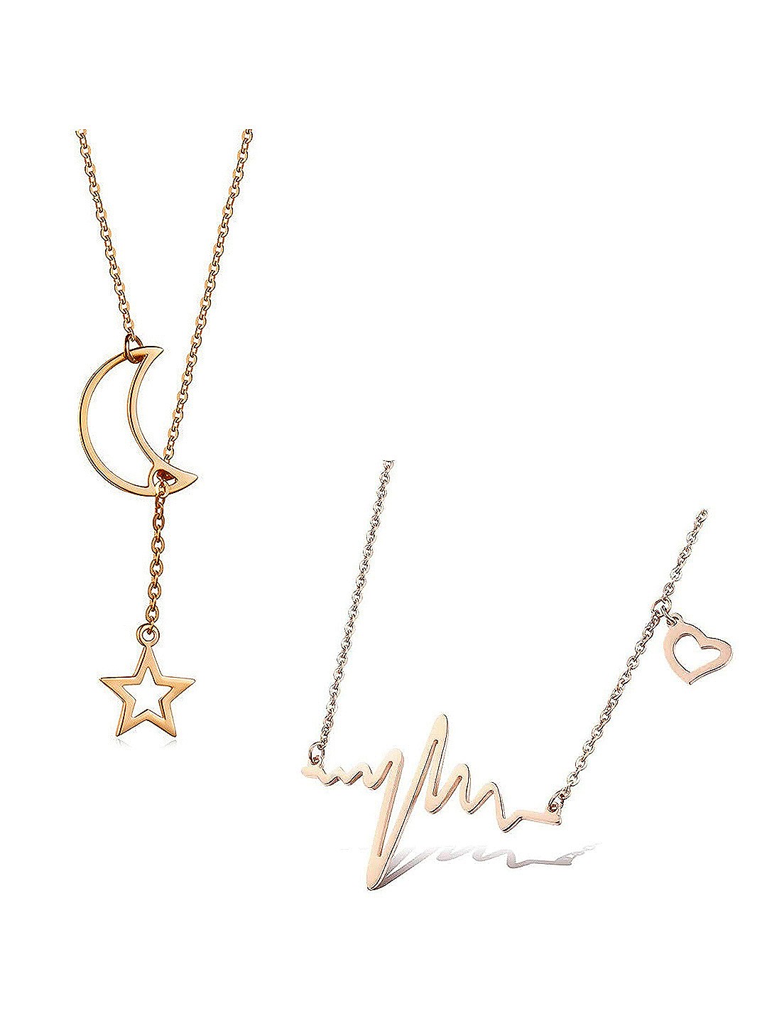 

Vembley Gold-Toned Gold-Plated Heartbeat and Moon Dropping Star Necklace
