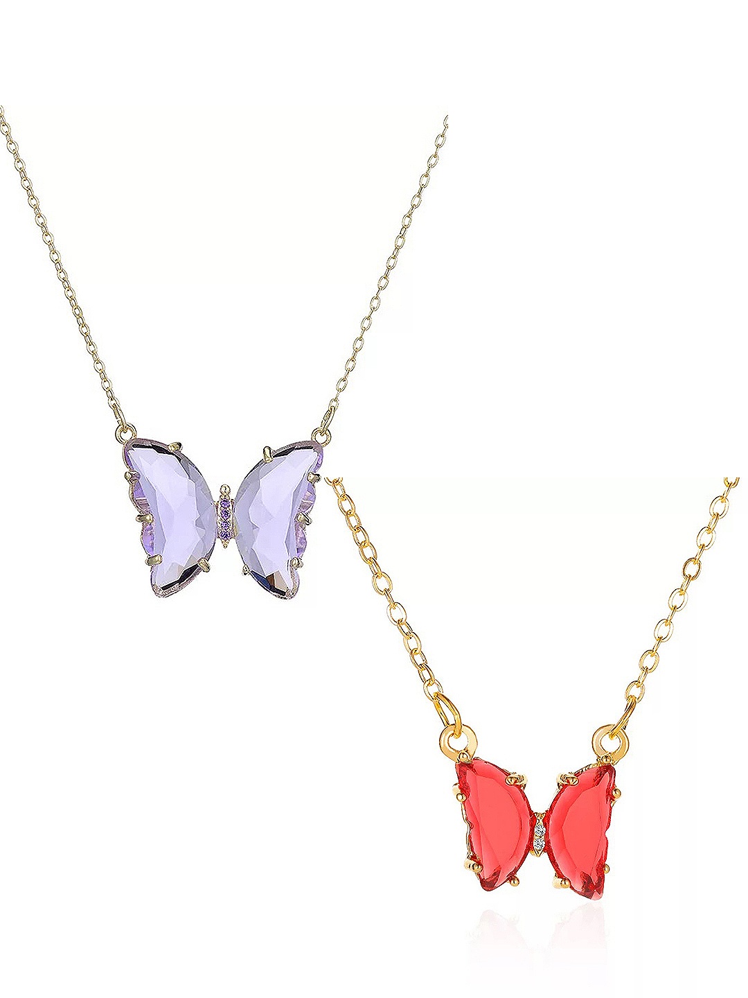 

Vembley Set of 2 Gold-Plated Red & Purple Crystal Butterfly Pendant Necklaces