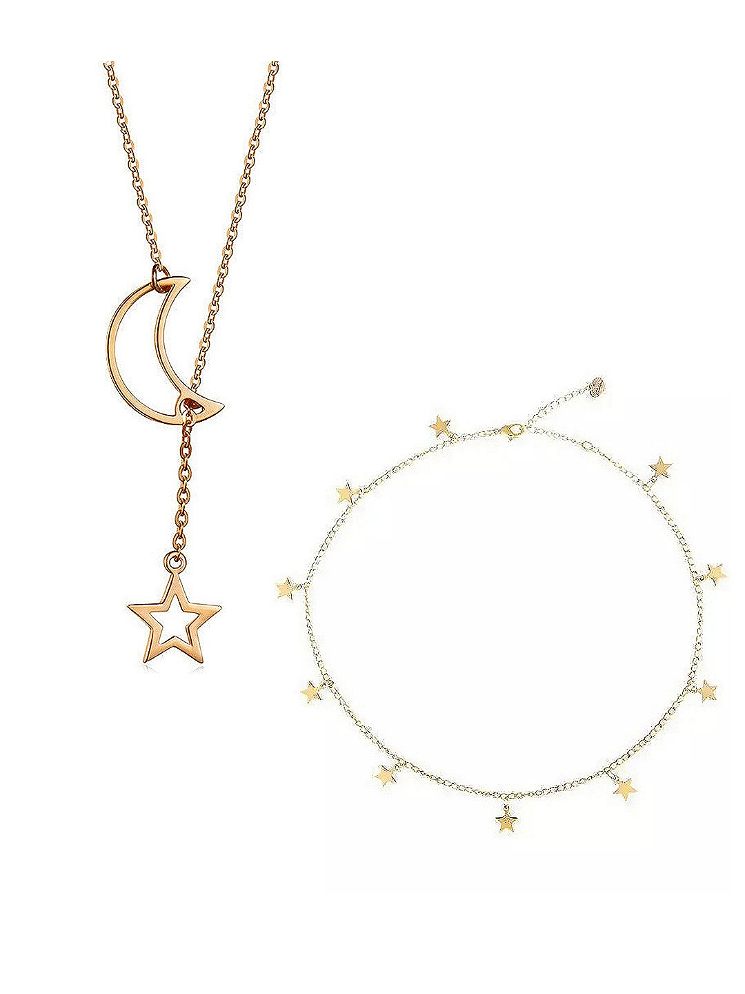 

Vembley Set Of 2 Gold-Plated Layered Moon Dropping Stars Pendant Necklace