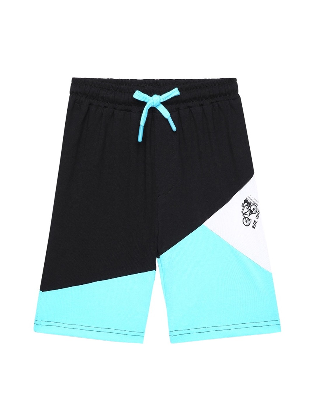 

UNDER FOURTEEN ONLY Boys Black & Blue Colourblocked Regular Fit Lounge Shorts