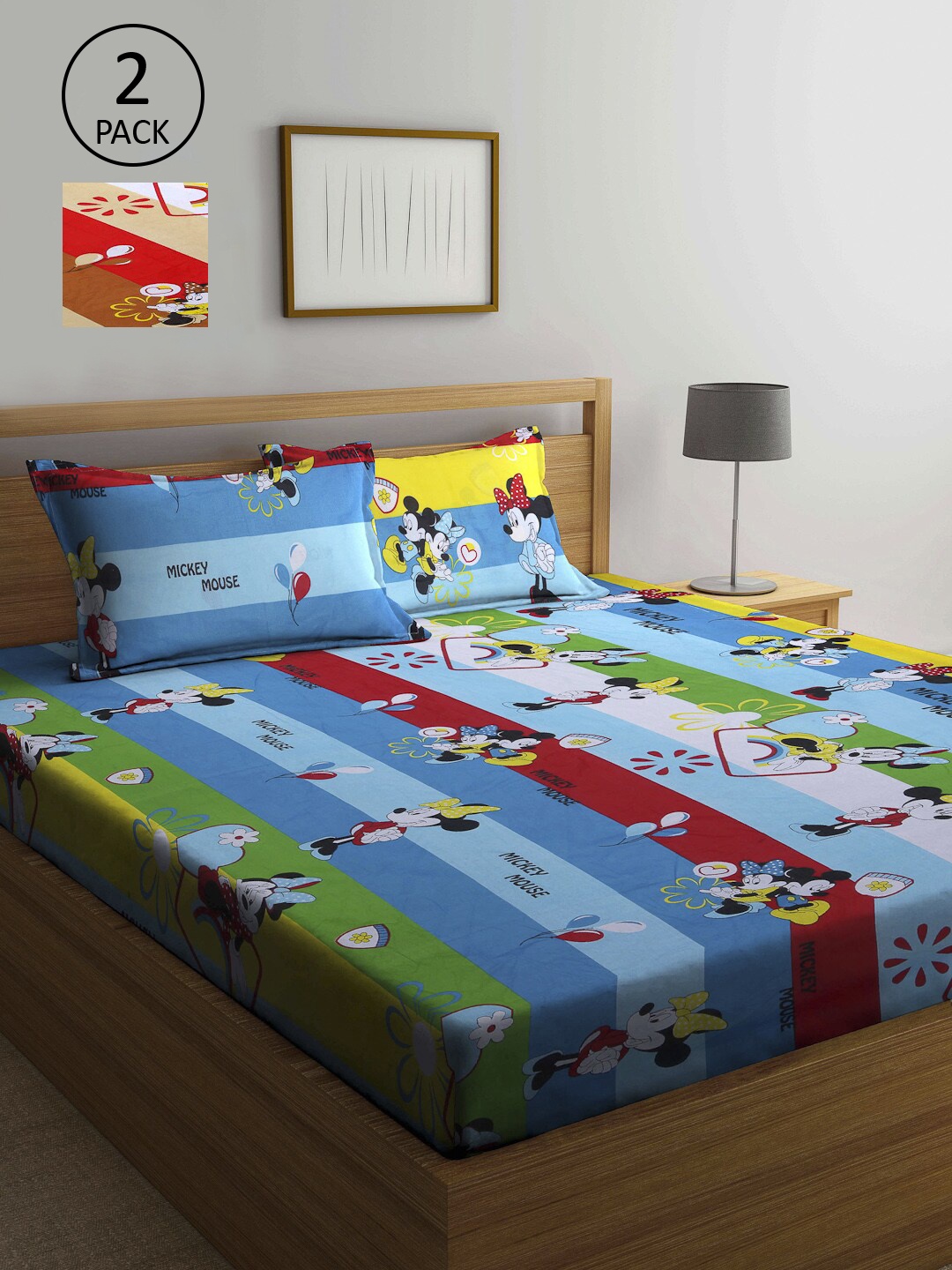 

KLOTTHE Red & Green Cartoon Characters 210 TC 2 Queen Bedsheet with 4 Pillow Covers