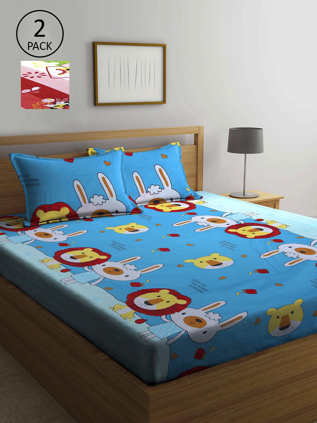 

KLOTTHE Red & Blue Cartoon Characters 210 TC 2 Queen Bedsheet with 4 Pillow Covers