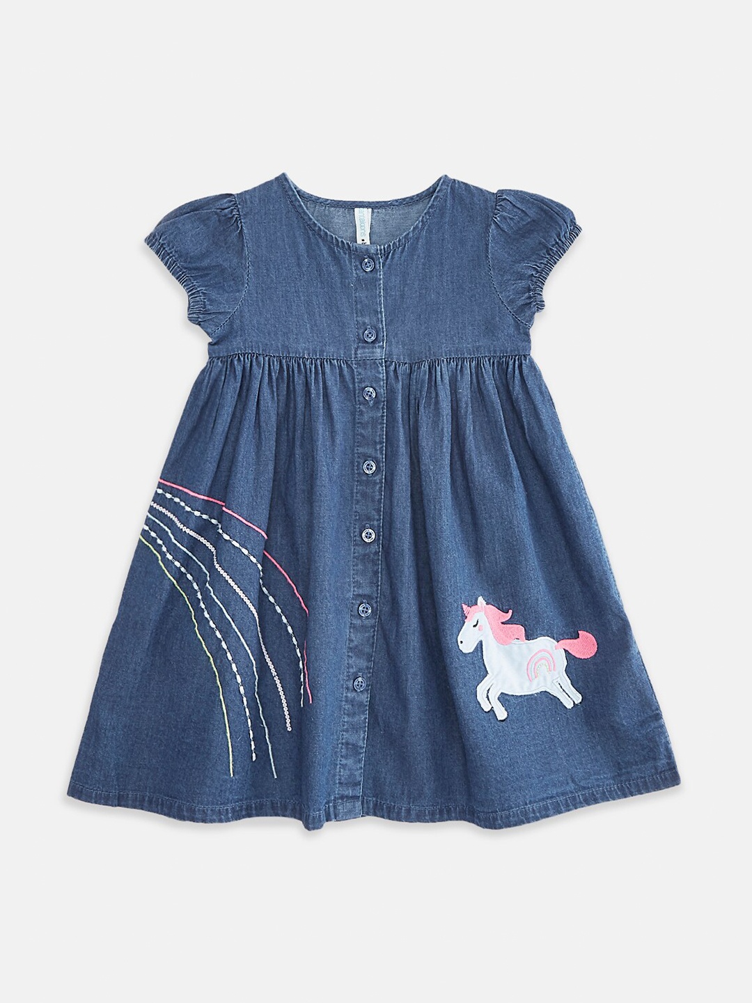 

Pantaloons Baby Girls Blue Embroidered Pure Cotton A-Line Dress