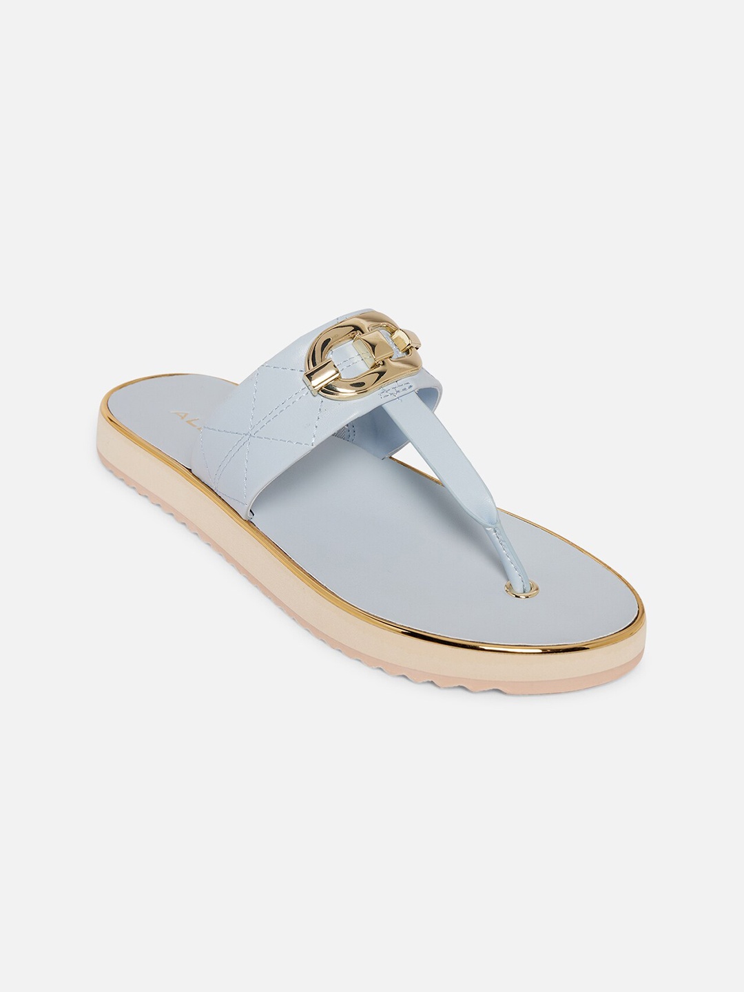

ALDO Women Blue Embellished T-Strap Flats
