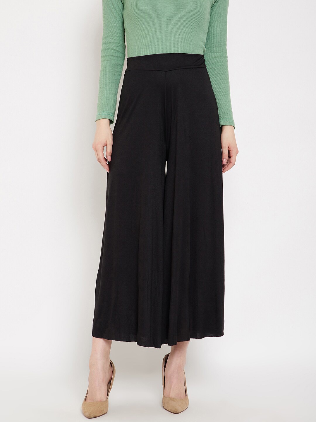 

Camey Women Black Flared Knitted Palazzos