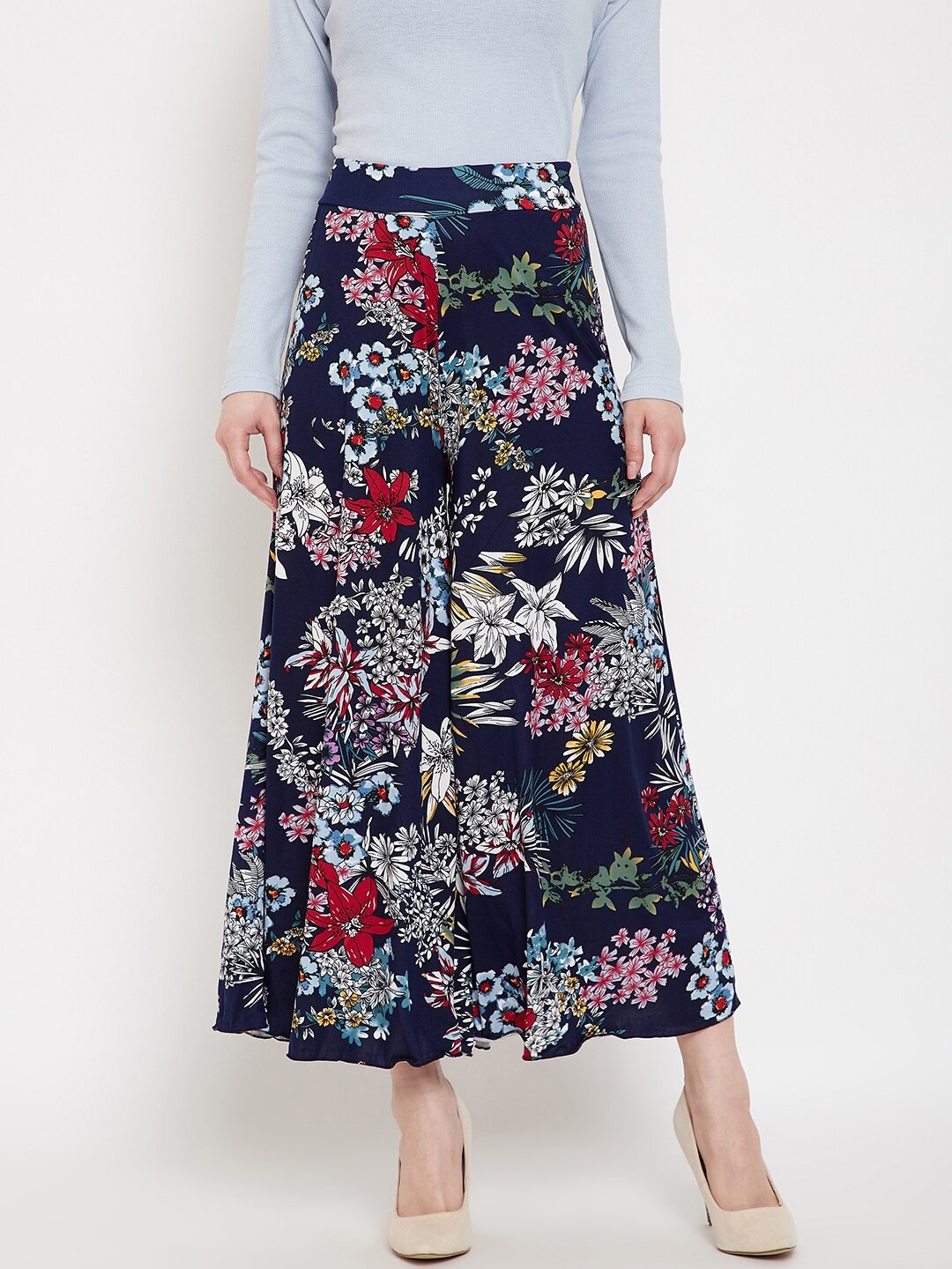 

Camey Women Blue & Red Floral Printed Flared Palazzos
