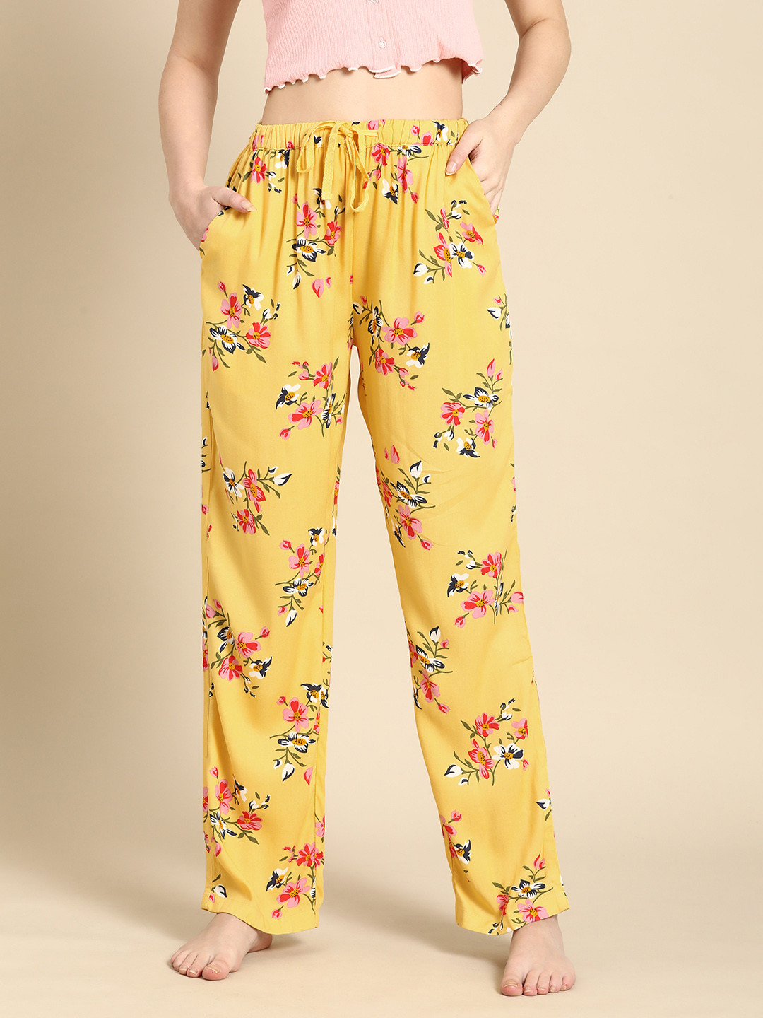 

Dreamz by Pantaloons Women Yellow Floral Printed Lounge Pants