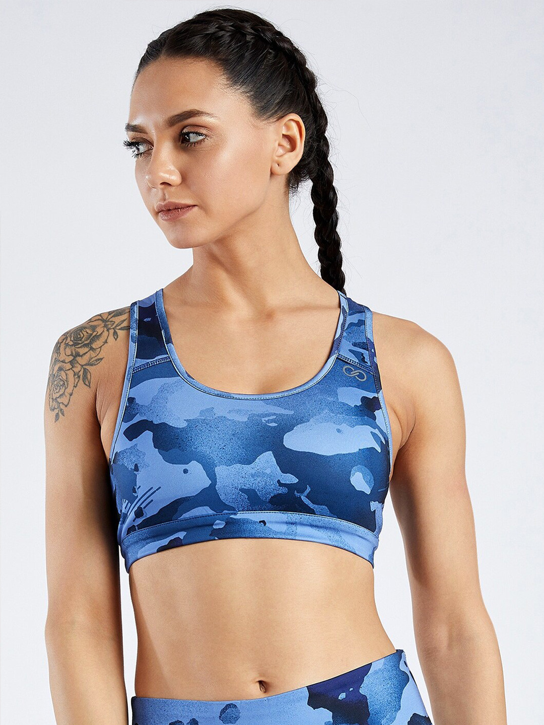 

CREEZ Blue Printed Rapid-Dry Anti-Microbial Sports Bra with Anti-Odour Technology