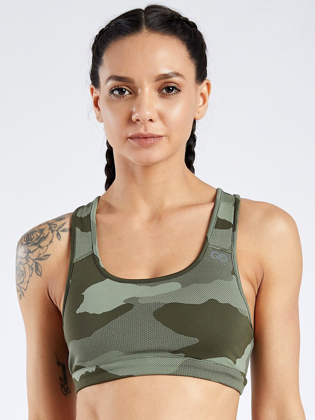 

CREEZ Olive Green & Green Abstract Bra Underwired