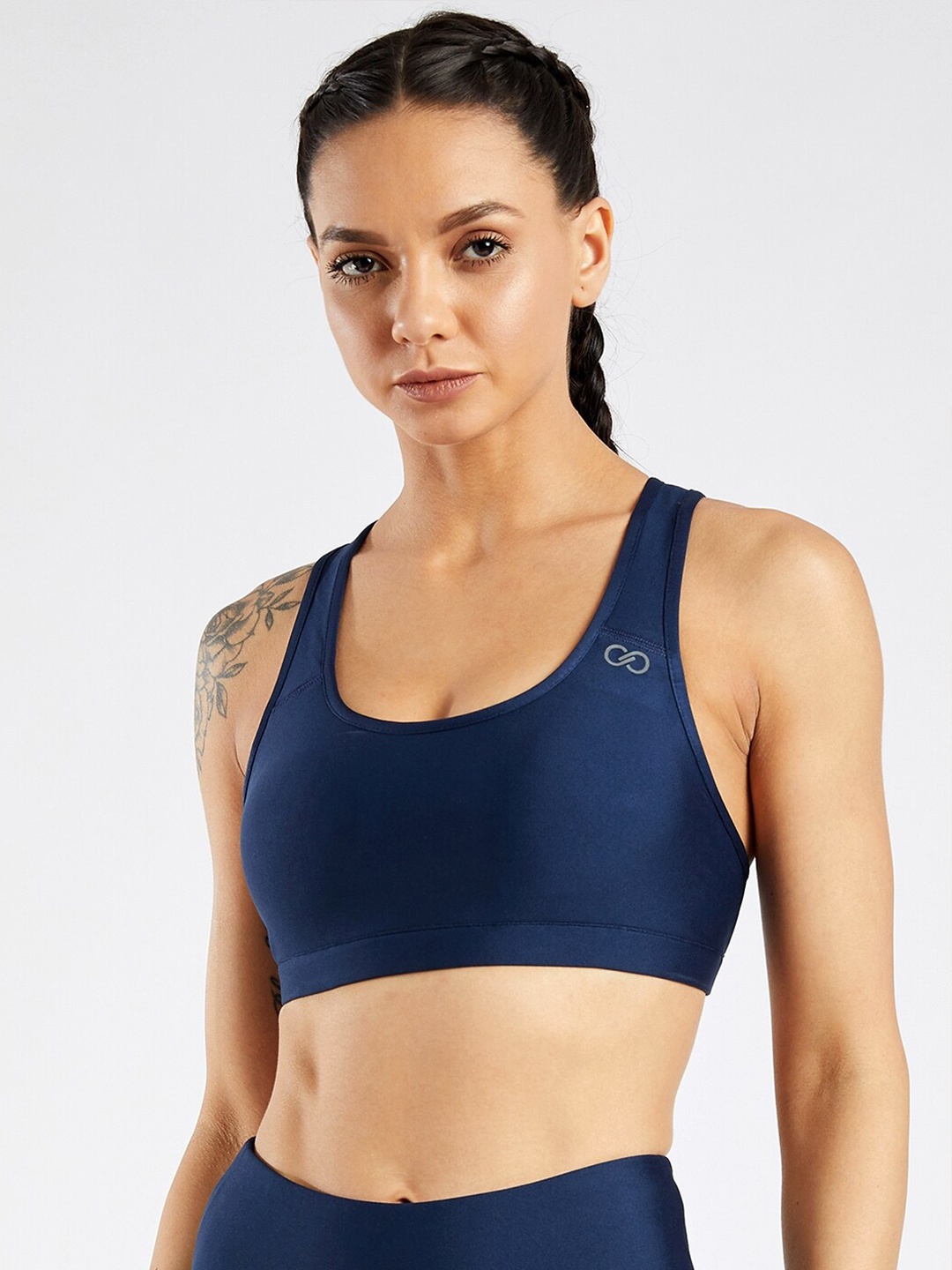 

CREEZ Navy Blue Solid Rapid-Dry Anti-Microbial Sports Bra with Anti-Odour Technology