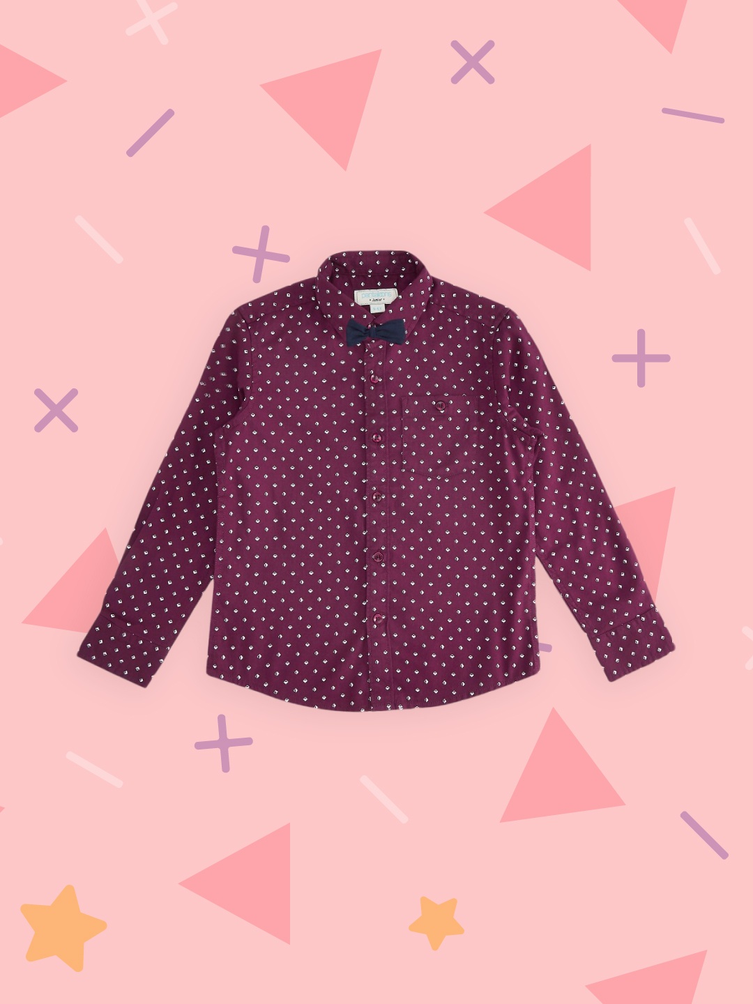 

Pantaloons Junior Boys Maroon Printed Pure Cotton Casual Shirt with Bow