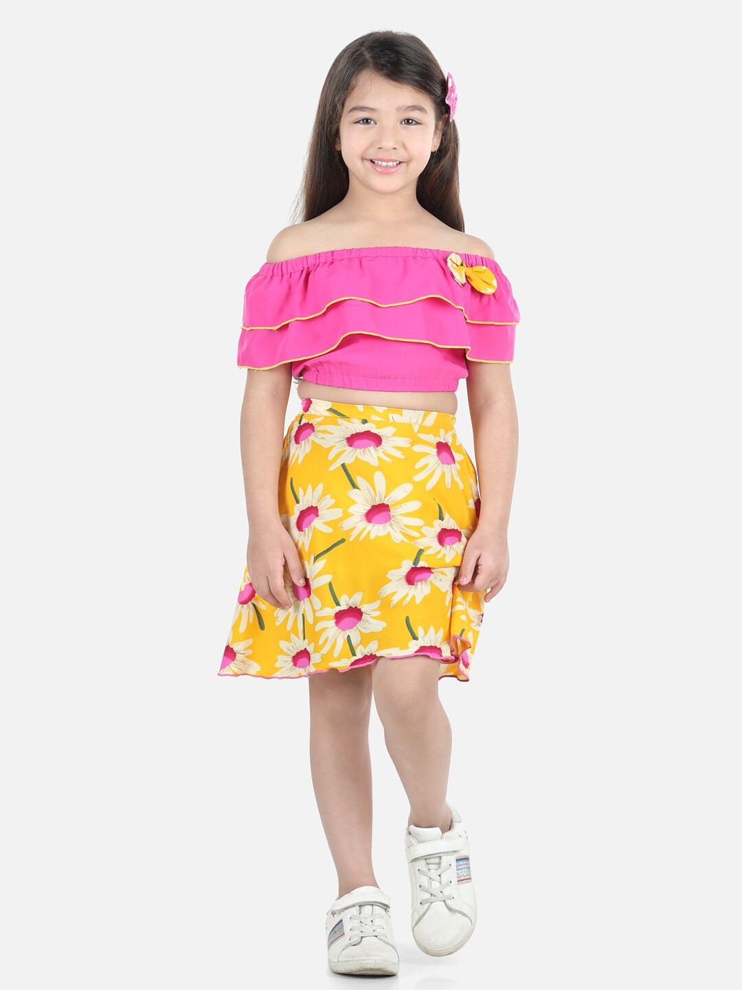 

Cutiekins Girls Pink & Yellow Top with Skirt