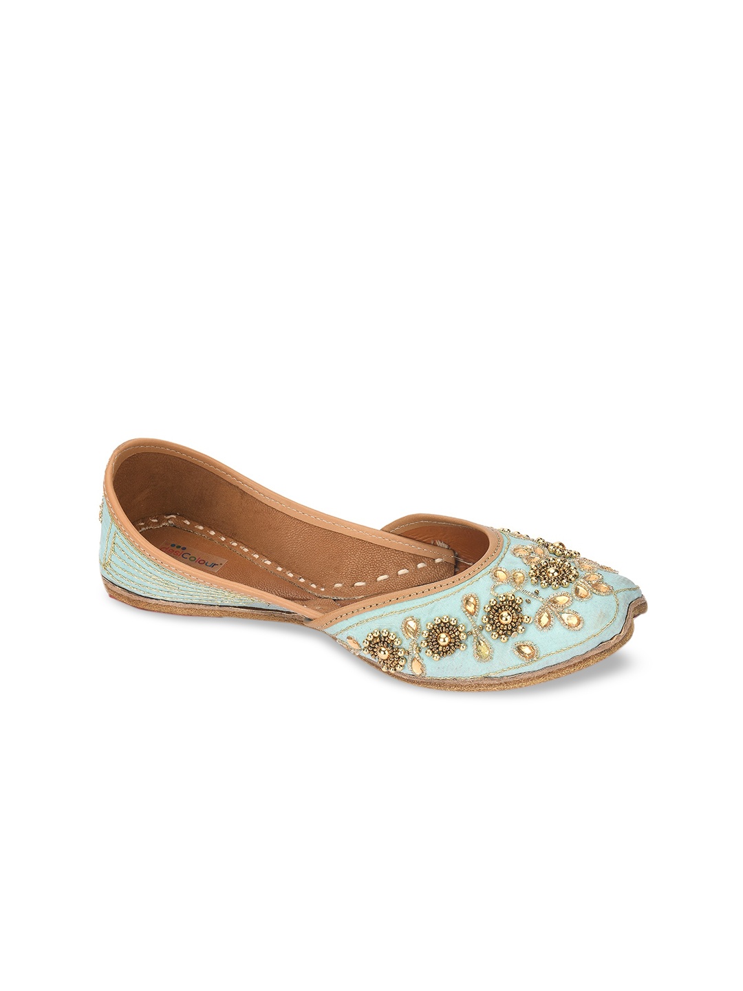 

DESI COLOUR Women Blue Embellished Leather Ethnic Mojaris