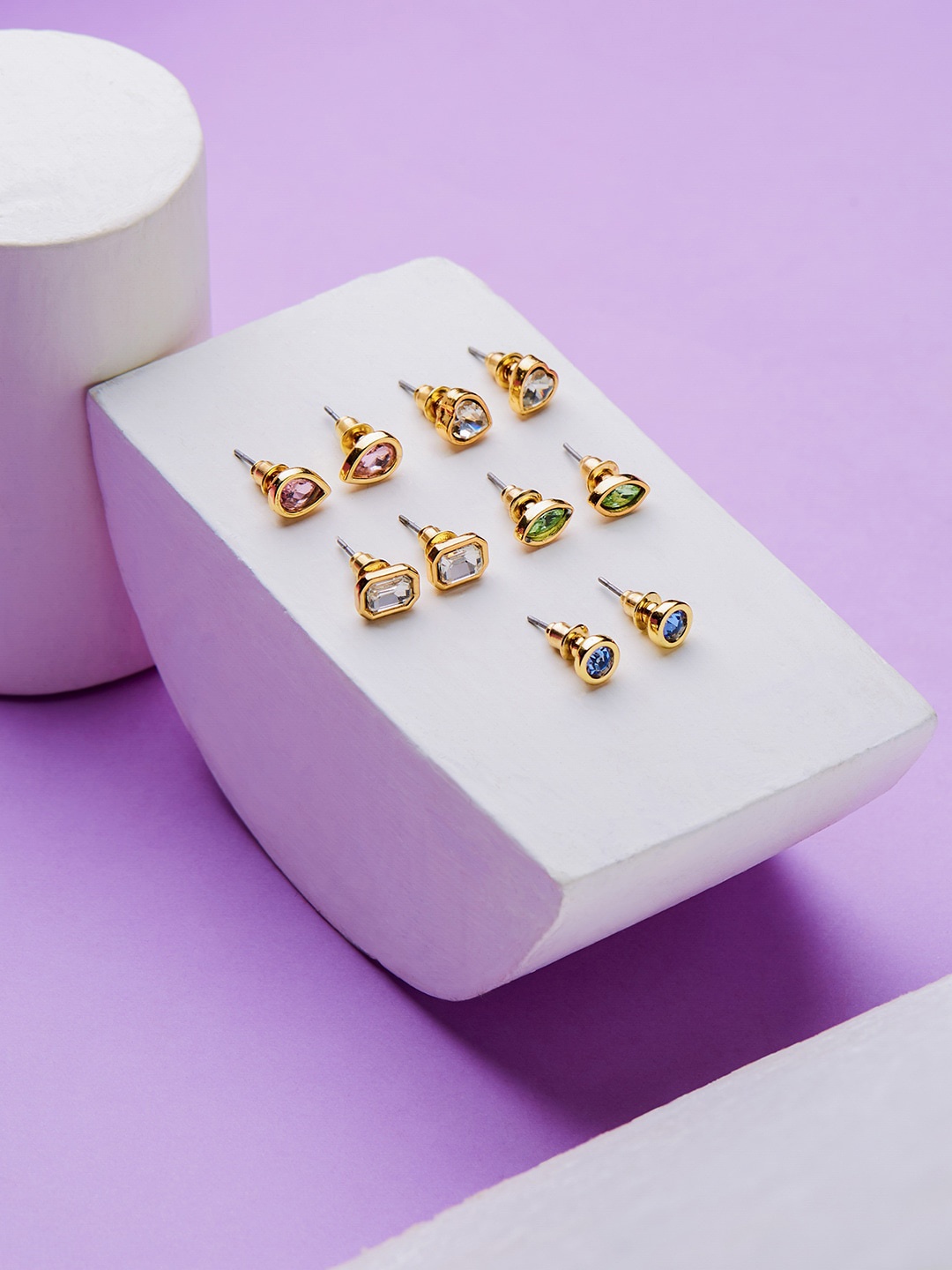 

Accessorize London Set Of 5 Gold-Toned Pastel Pop Mixed Shapes Gem Stud Earrings