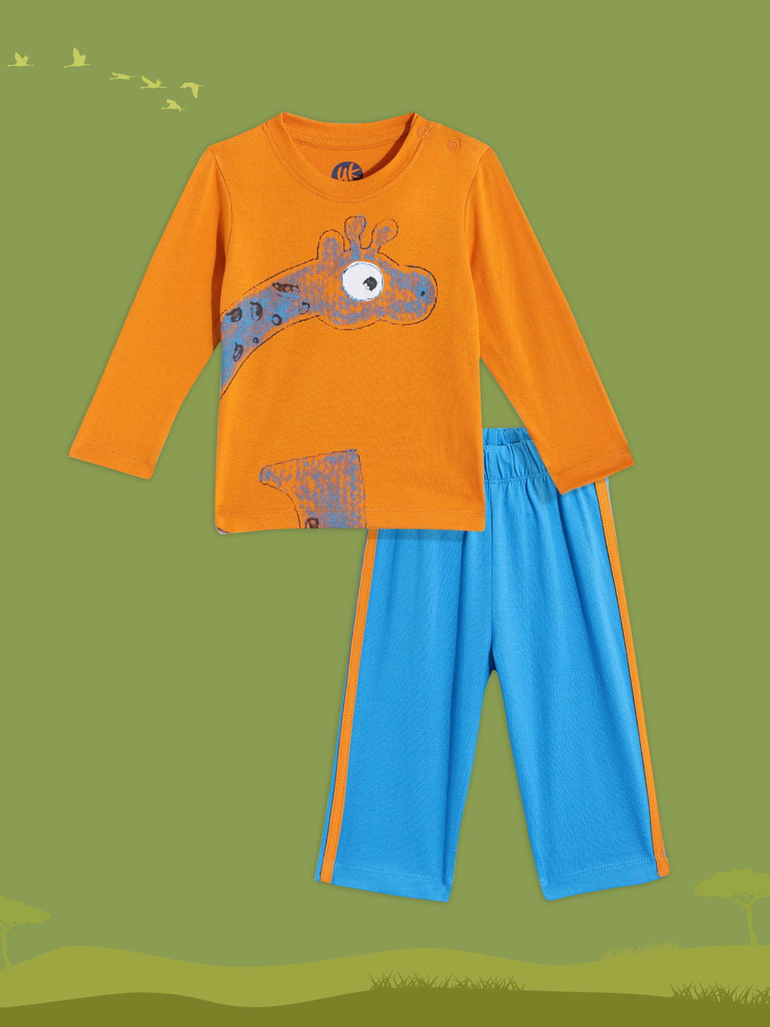 

YK Infant Boys Orange & Blue Printed Cotton T-shirt with Trousers