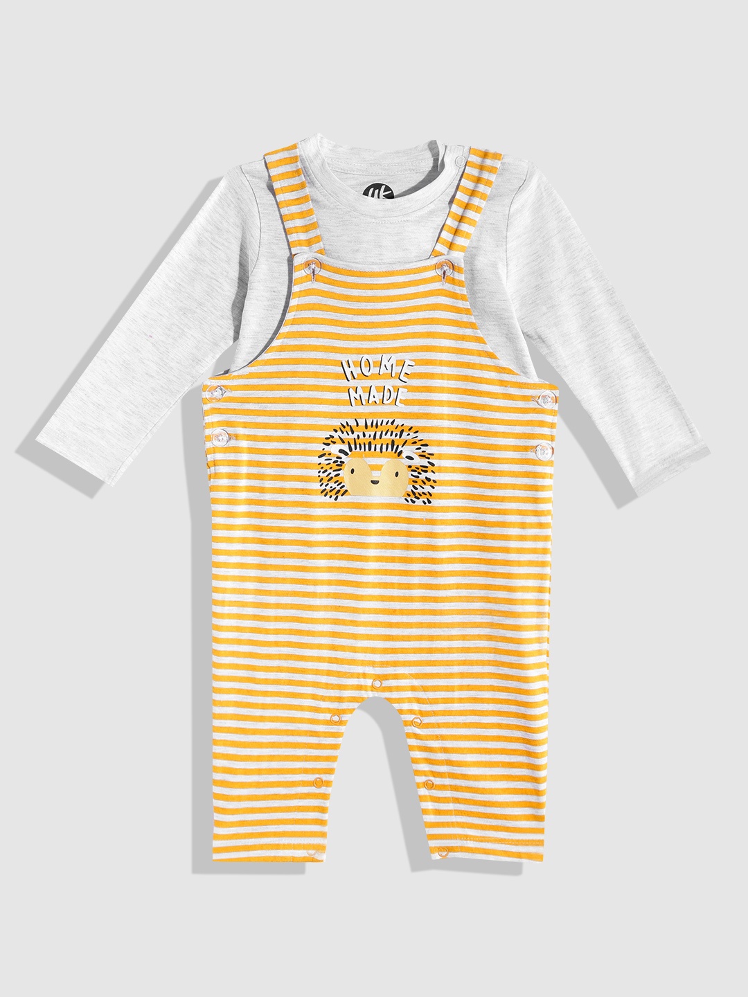 

YK Infant Boys Yellow & Grey Striped Dungaree with T-shirt