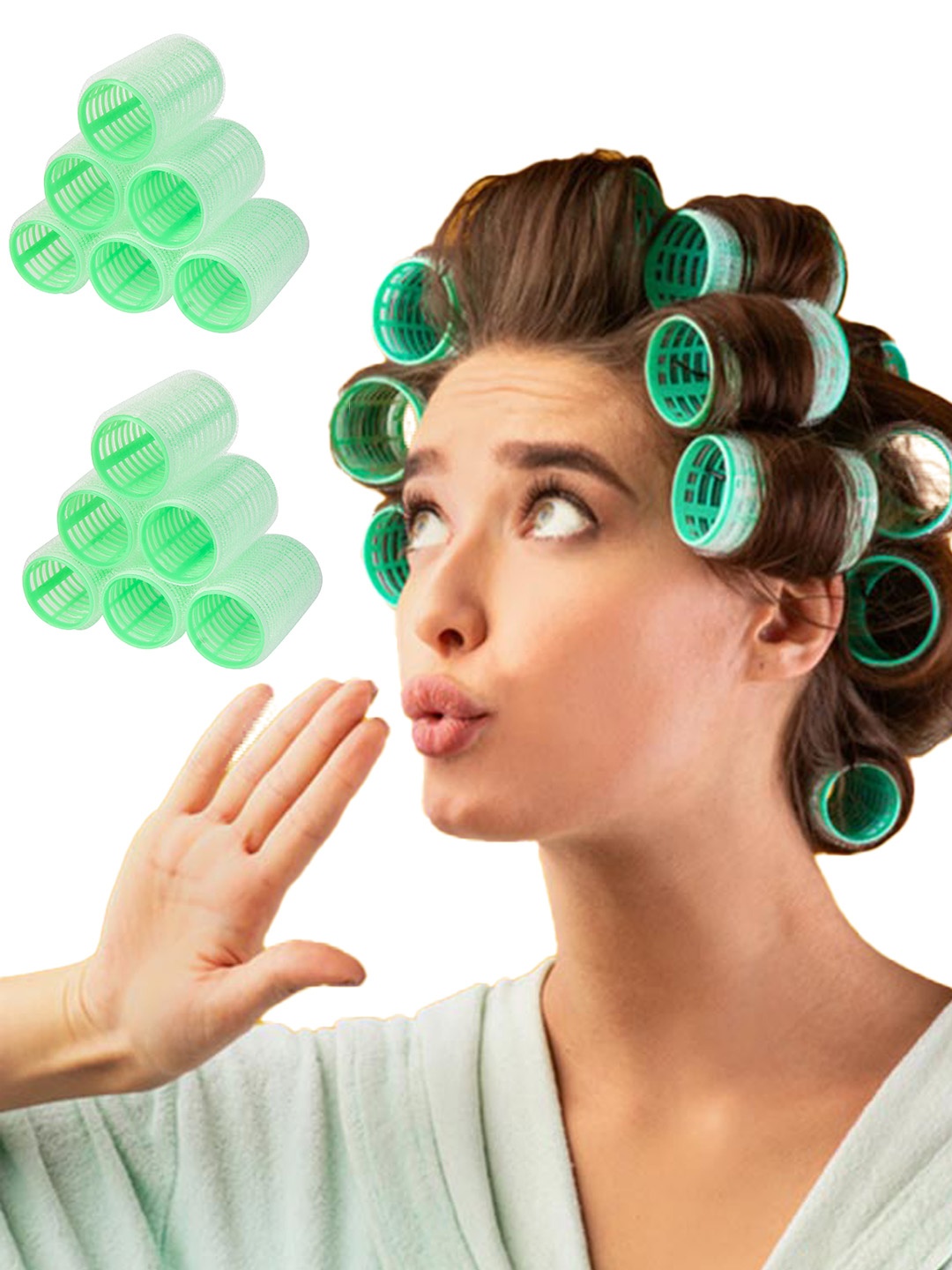 

GUBB Green Heat free Large Hair Roller Curler Pack Of 2 - 12 Plastic Hair Curlers
