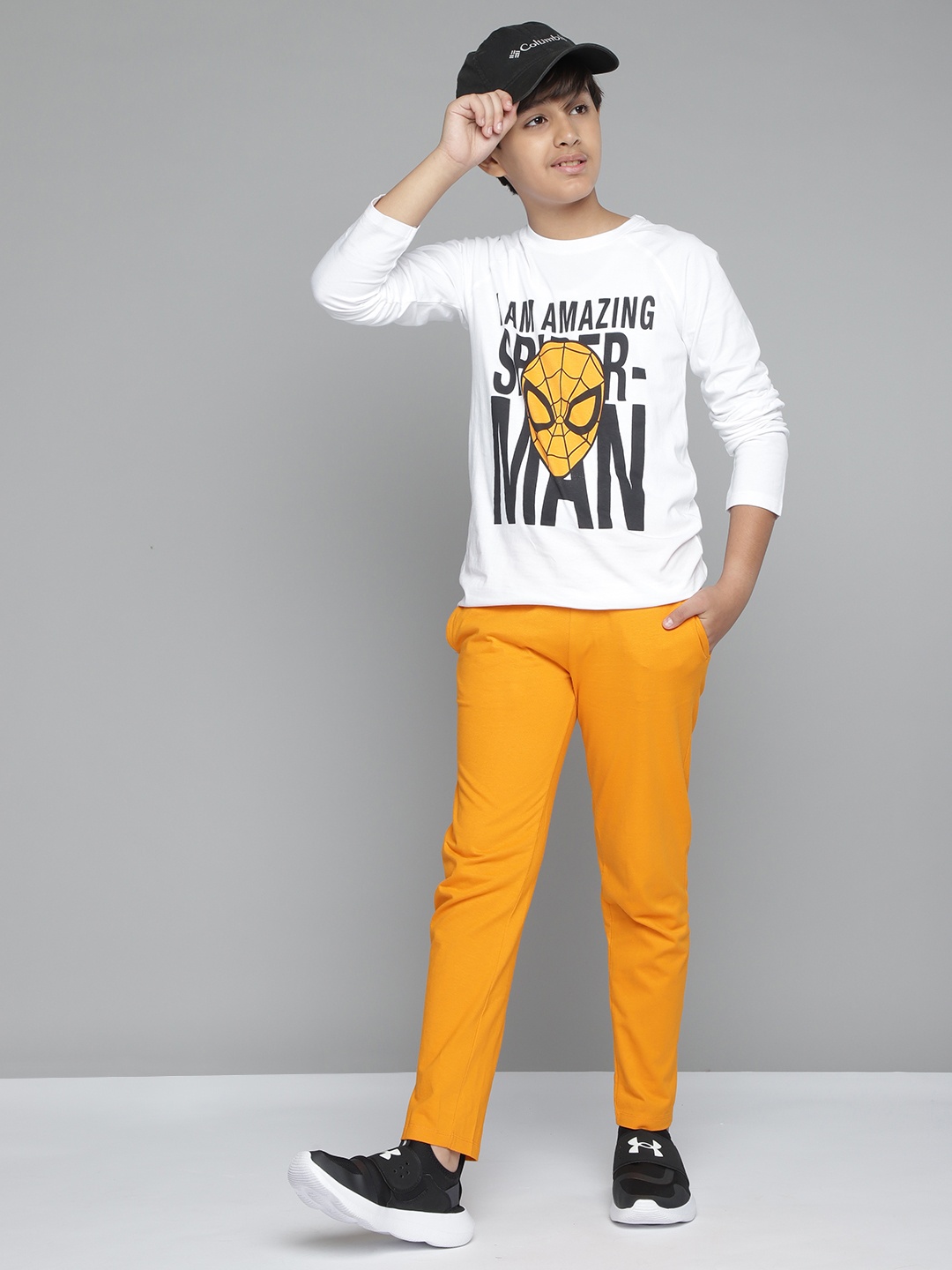 

YK Boys White & Mustard Yellow Spiderman Print T-shirt with Trousers