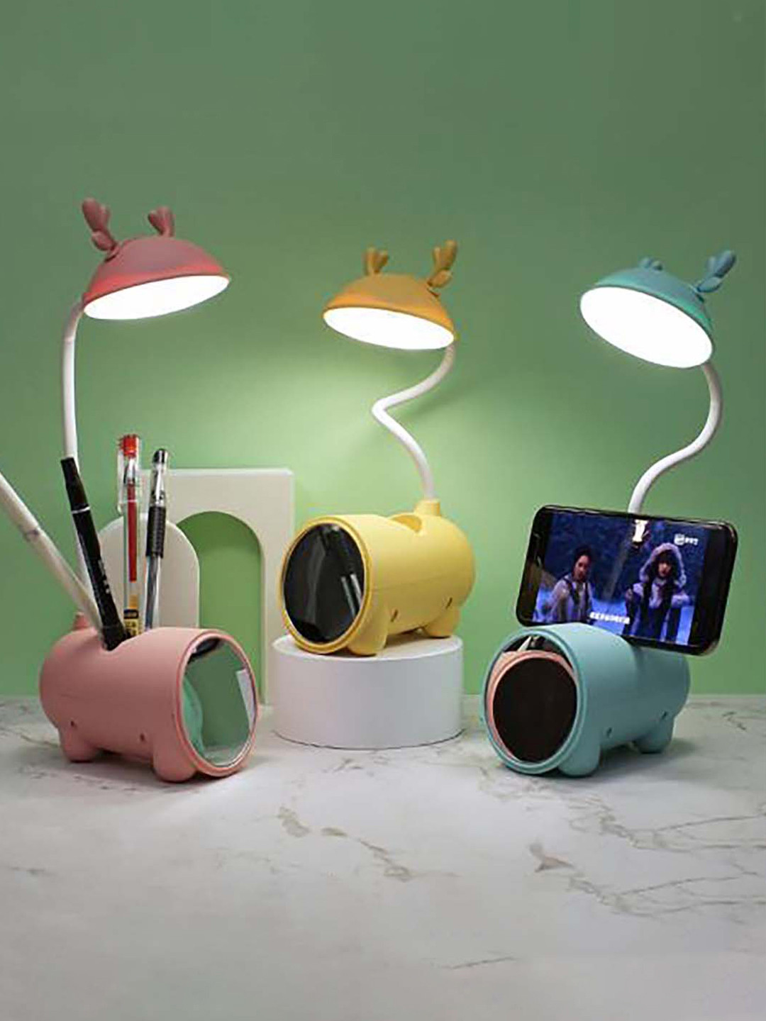 

MARKET99 Peach & Blue 3 Pieces Contemporary Abstract Shaped Study Table Lamp