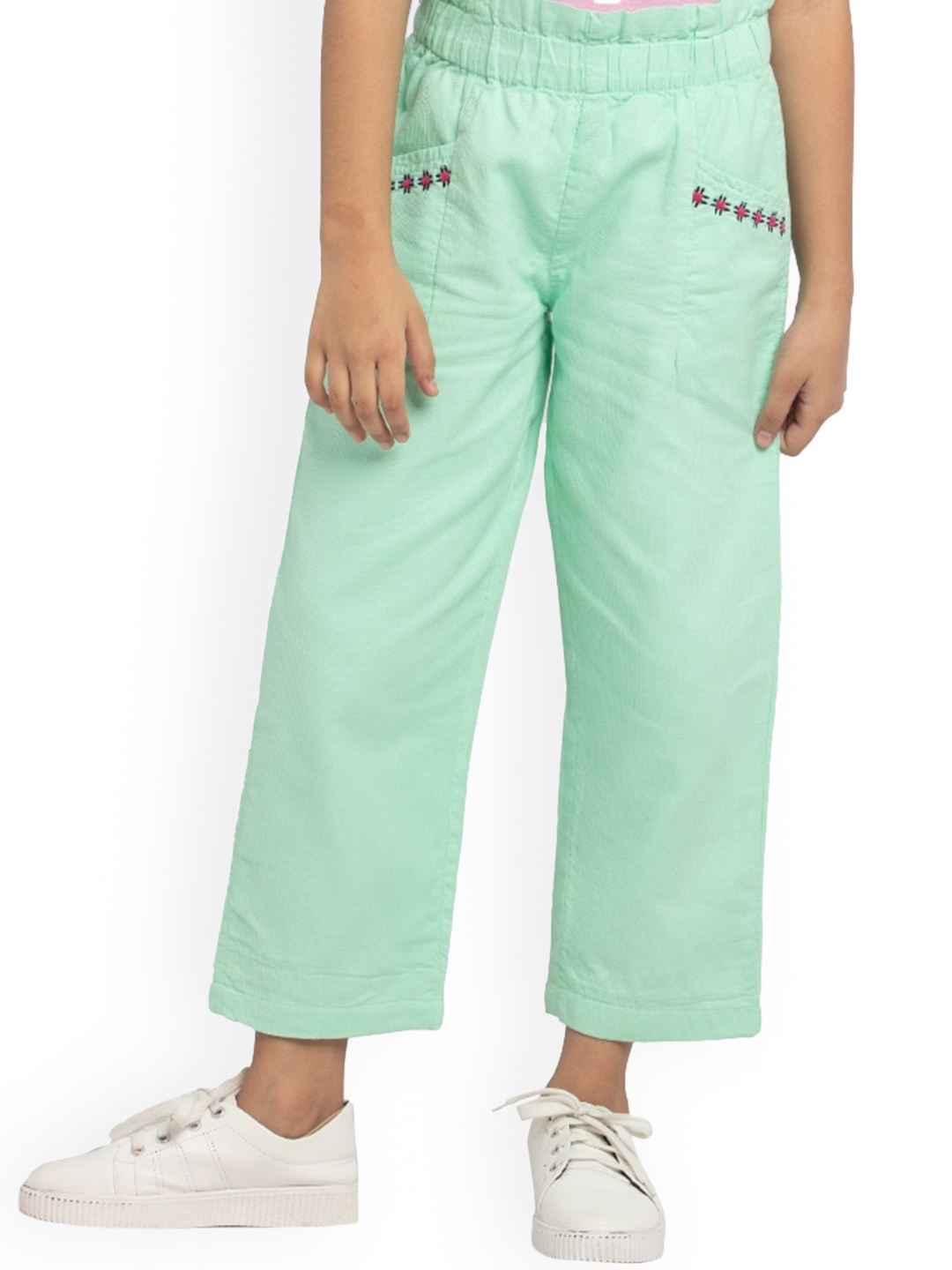 

UNDER FOURTEEN ONLY Girls Green Regular Fit Cotton Trousers