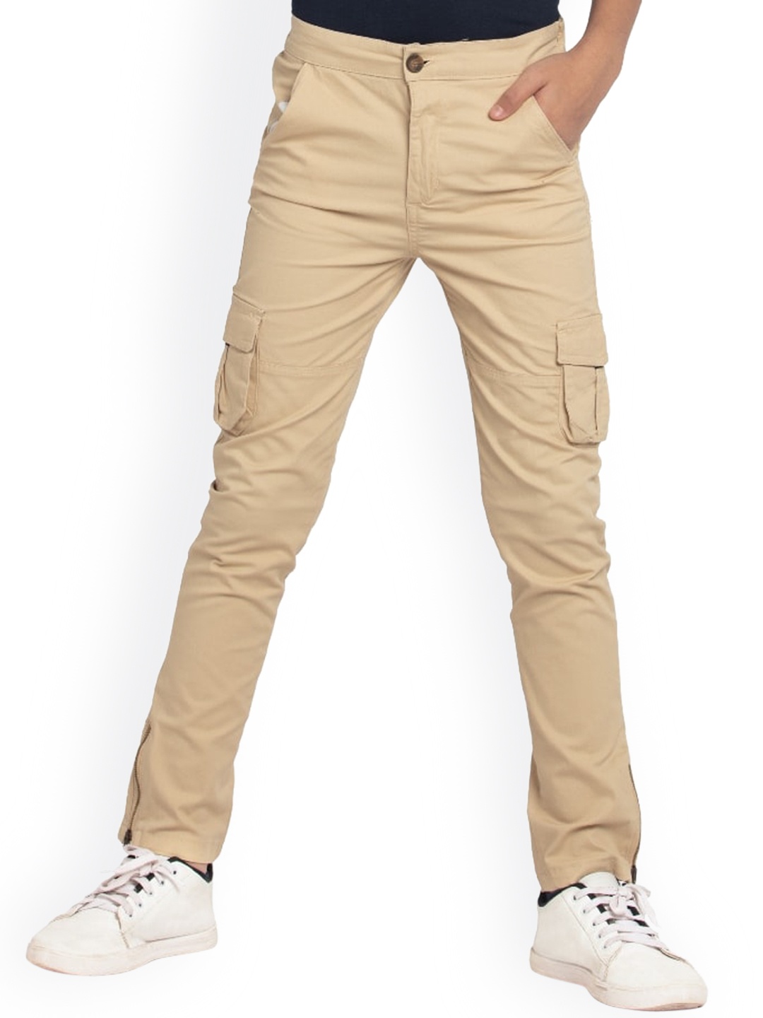 

UNDER FOURTEEN ONLY Boys Beige Slim Fit Cargos Trousers