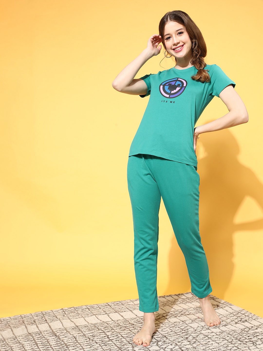 

Kook N Keech Disney Women Enchanting Green Printed T-Shirt with Solid Trousers