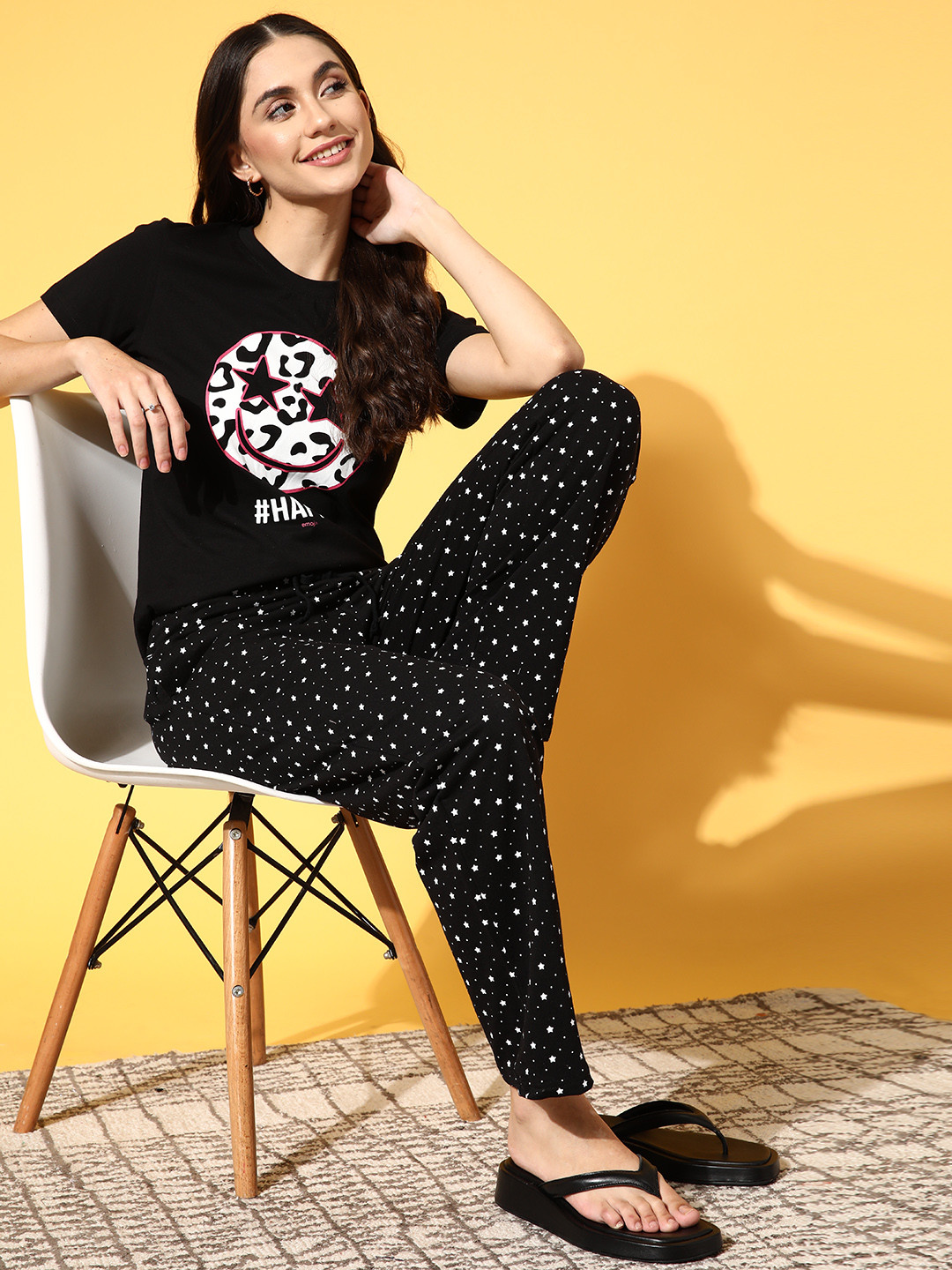 

Kook N Keech Emoji Women Black Graphic Sleep Staple Night Suit