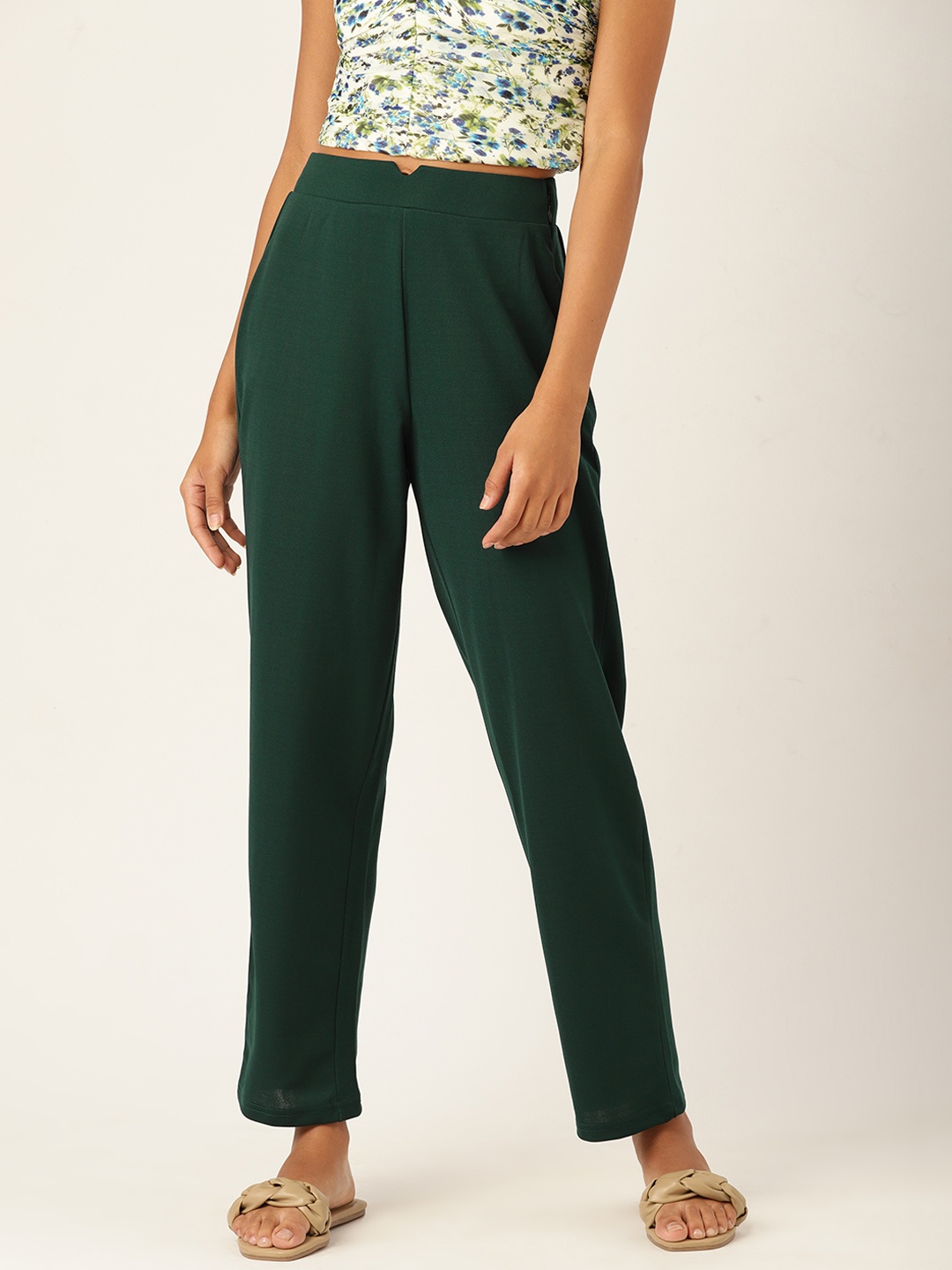 

DressBerry Women Green Solid Trousers