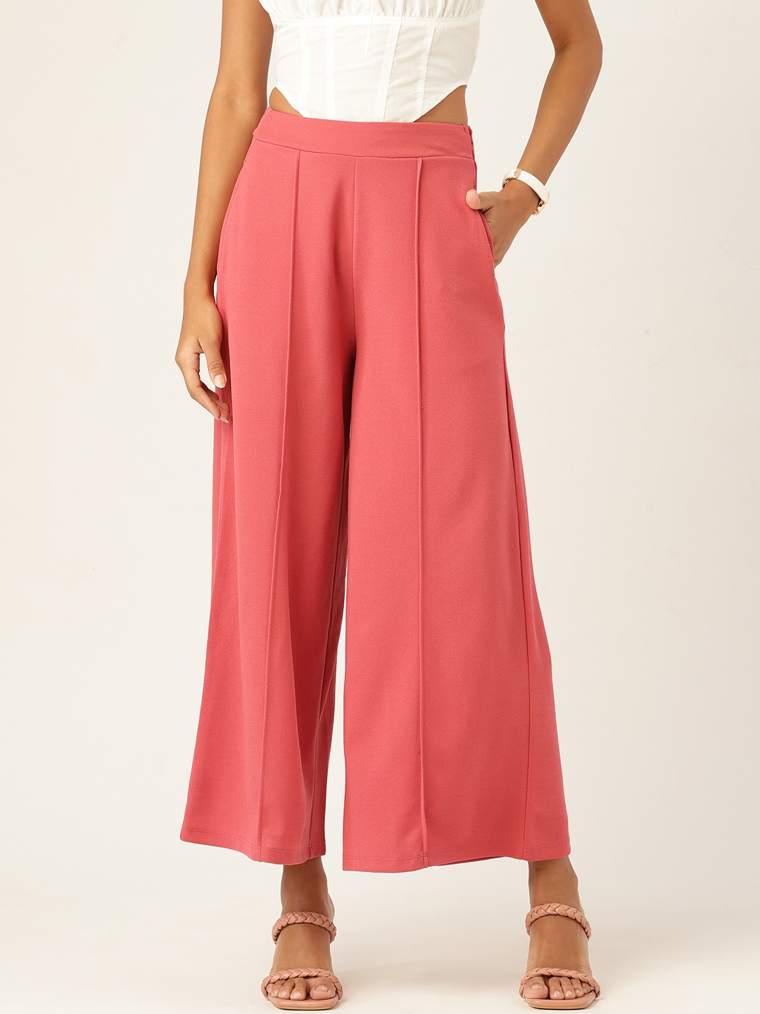 

DressBerry Women Pink Flared Knitted Palazzos, Rose