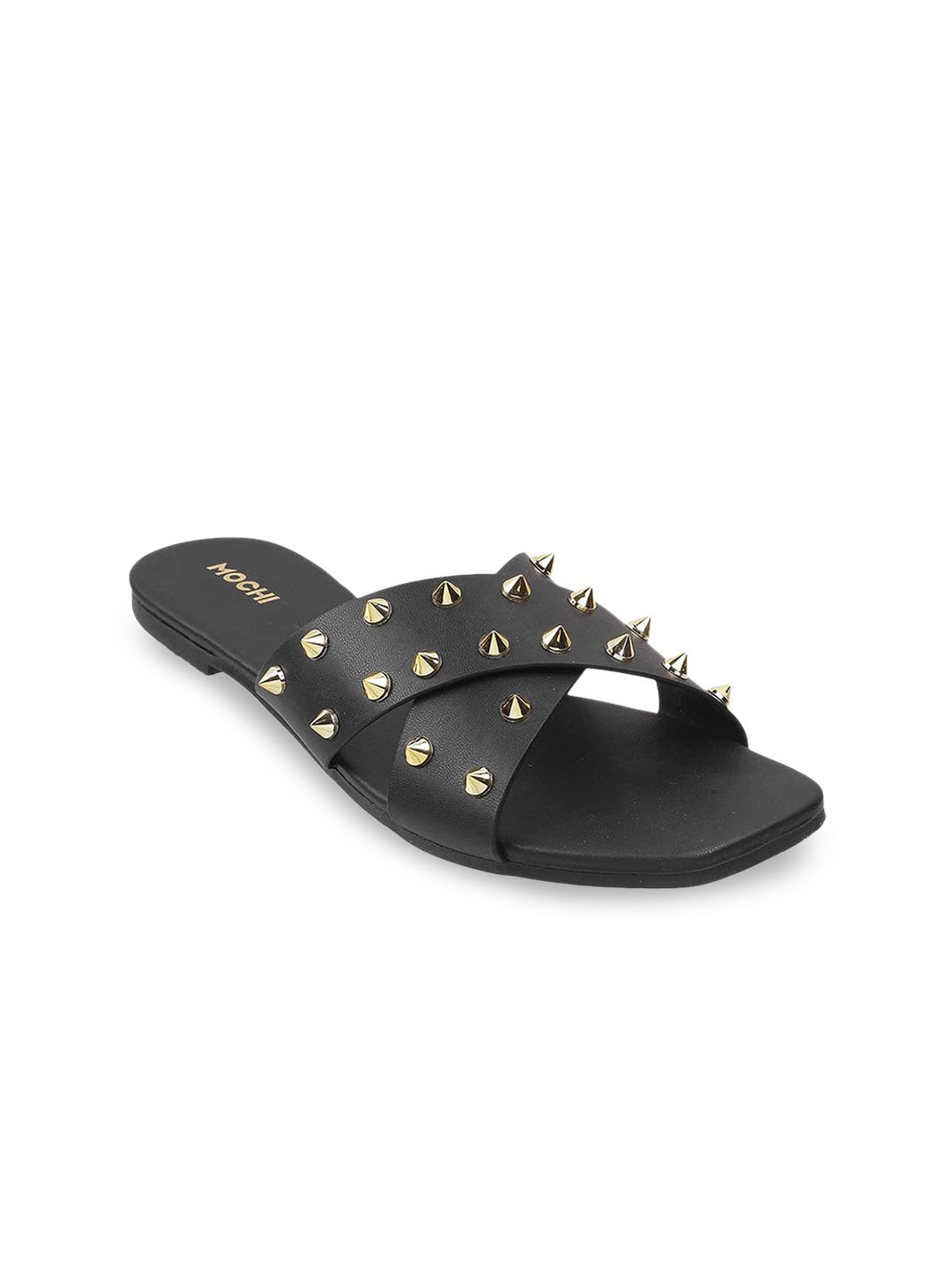 

Mochi Women Black Embellished Open Toe Flats