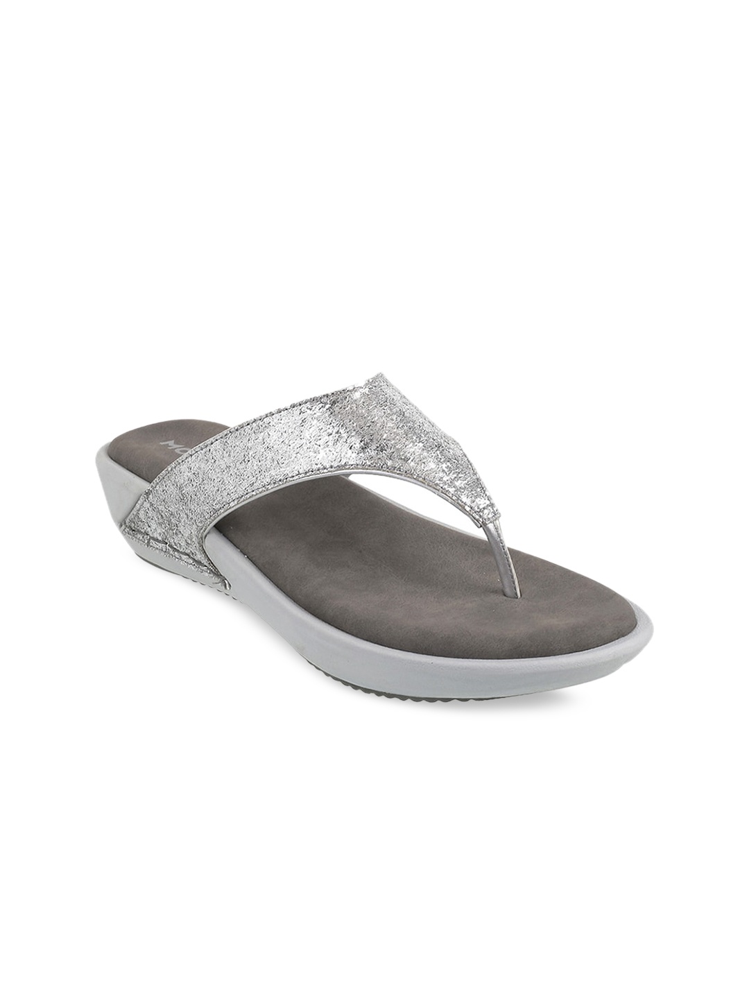

Mochi Silver-Toned Embellished Open Toe Comfort Sandals